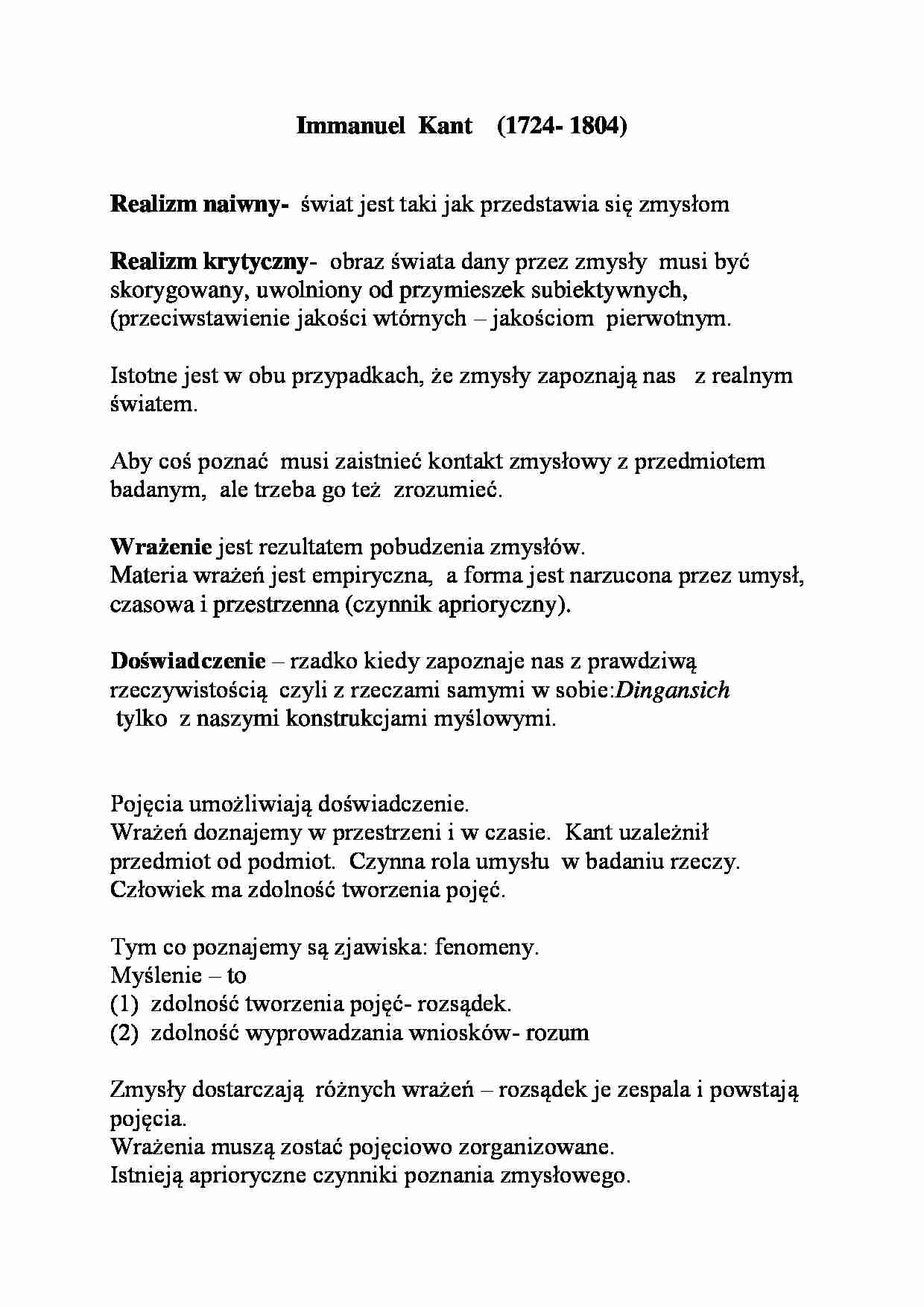 Immanuel Kant- opracowanie - strona 1