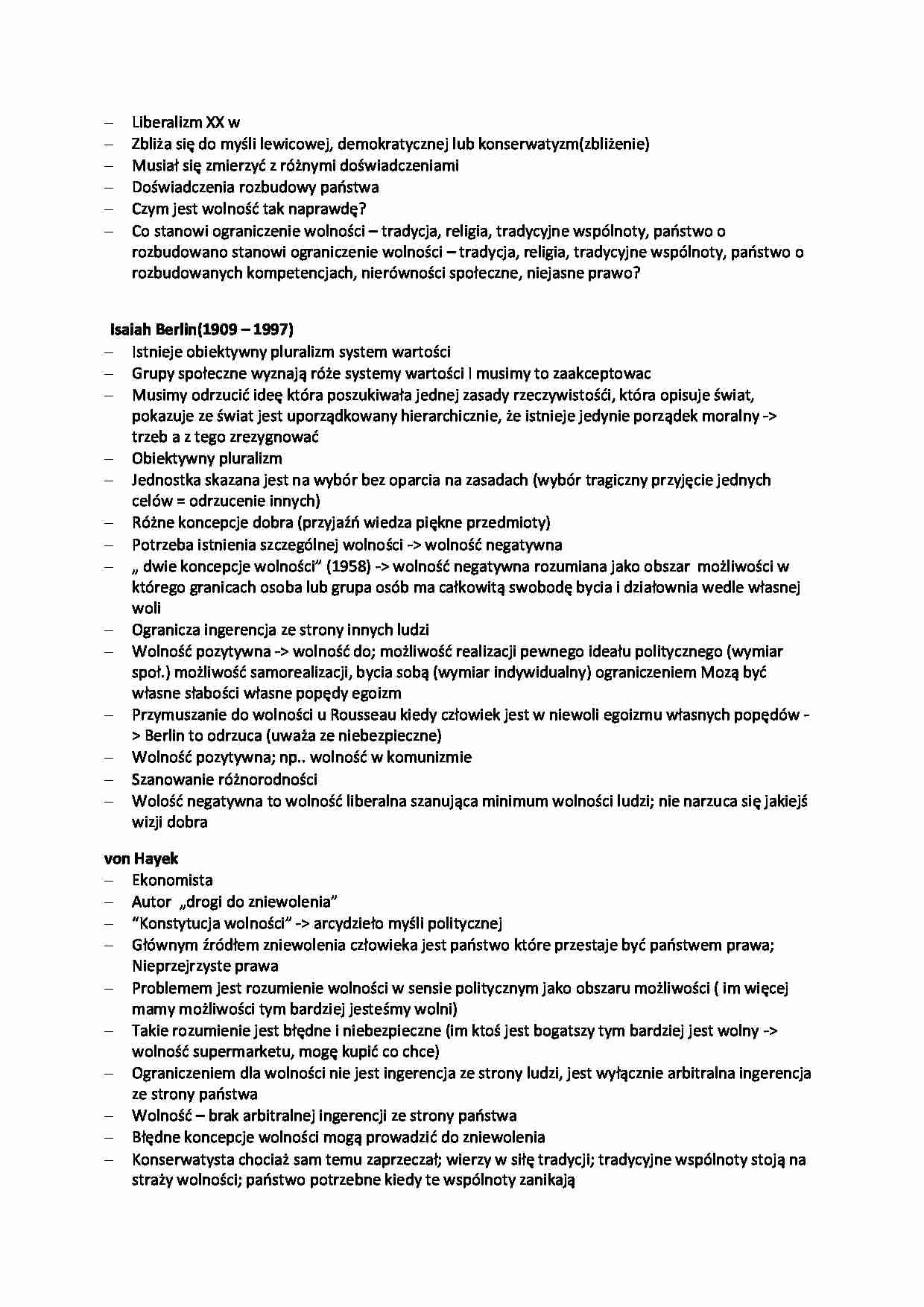 Liberalizm XX wieku- opracowanie - strona 1