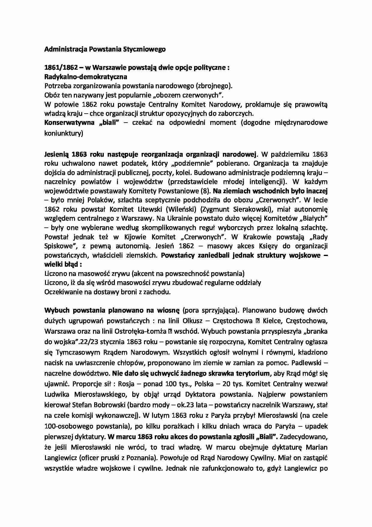 Powstanie styczniowe- opracowanie - strona 1