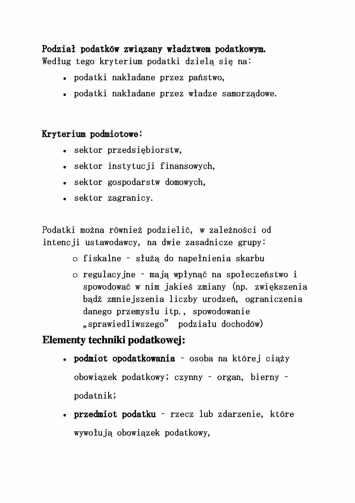 Podział podatków związany władztwem podatkowym- opracowanie - strona 1