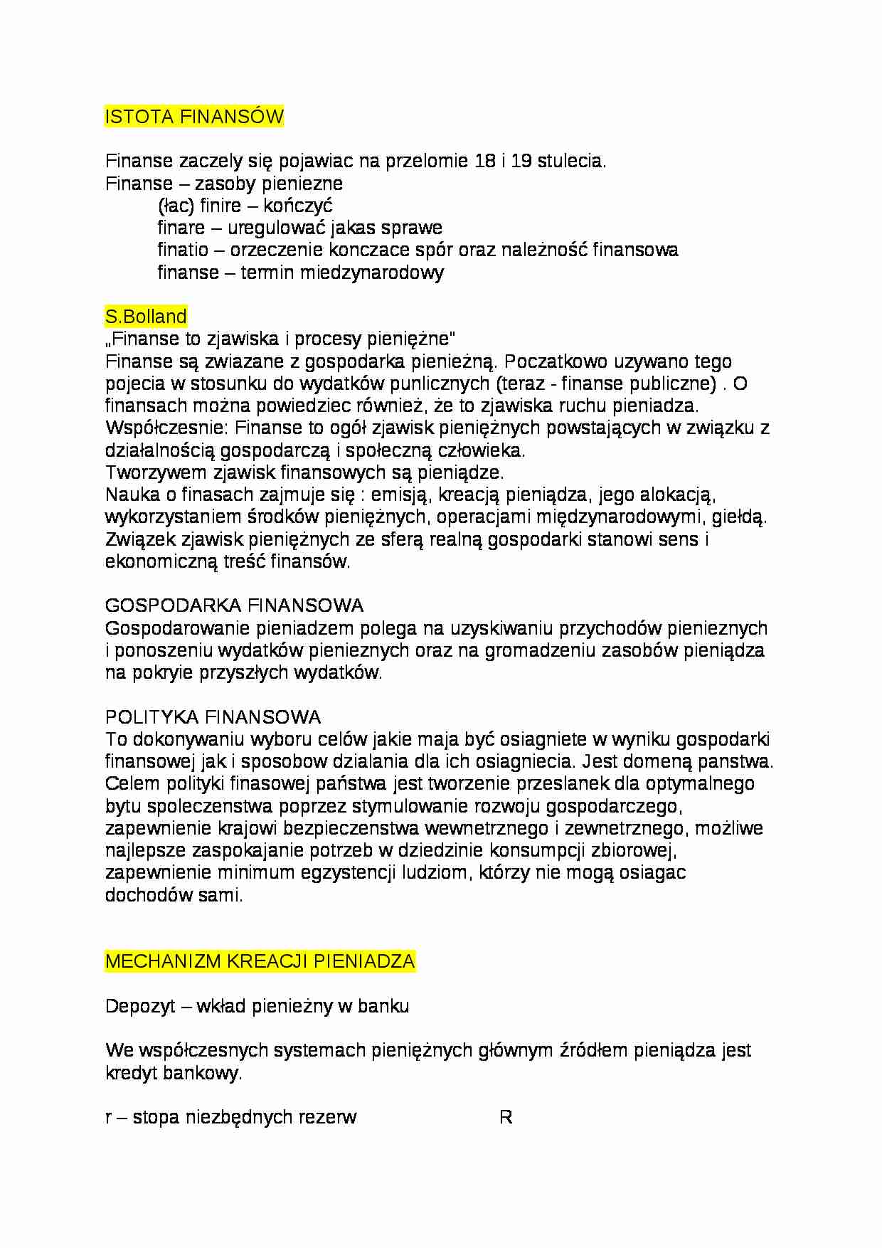 Istota finansów- opracowanie - strona 1