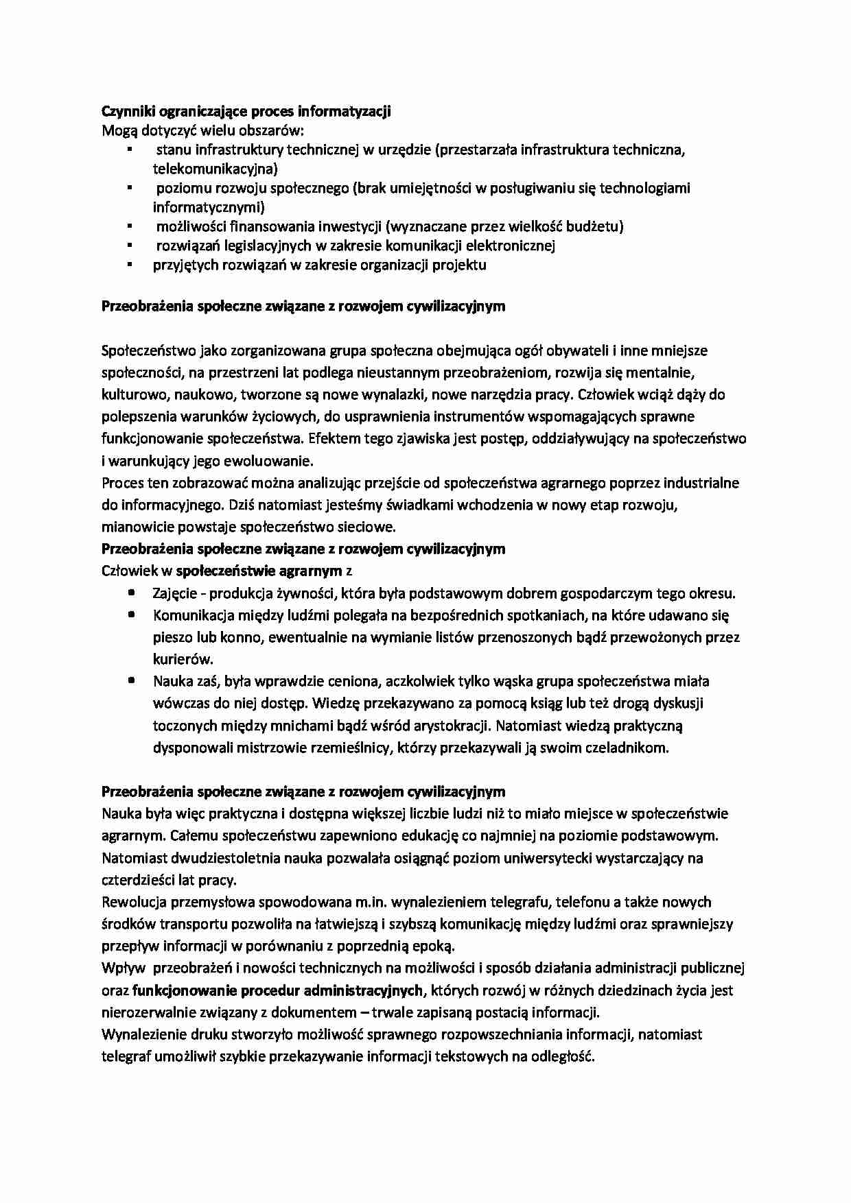 Przeobrażenia społeczne związane z rozwojem cywilizacyjnym- opracowanie - strona 1
