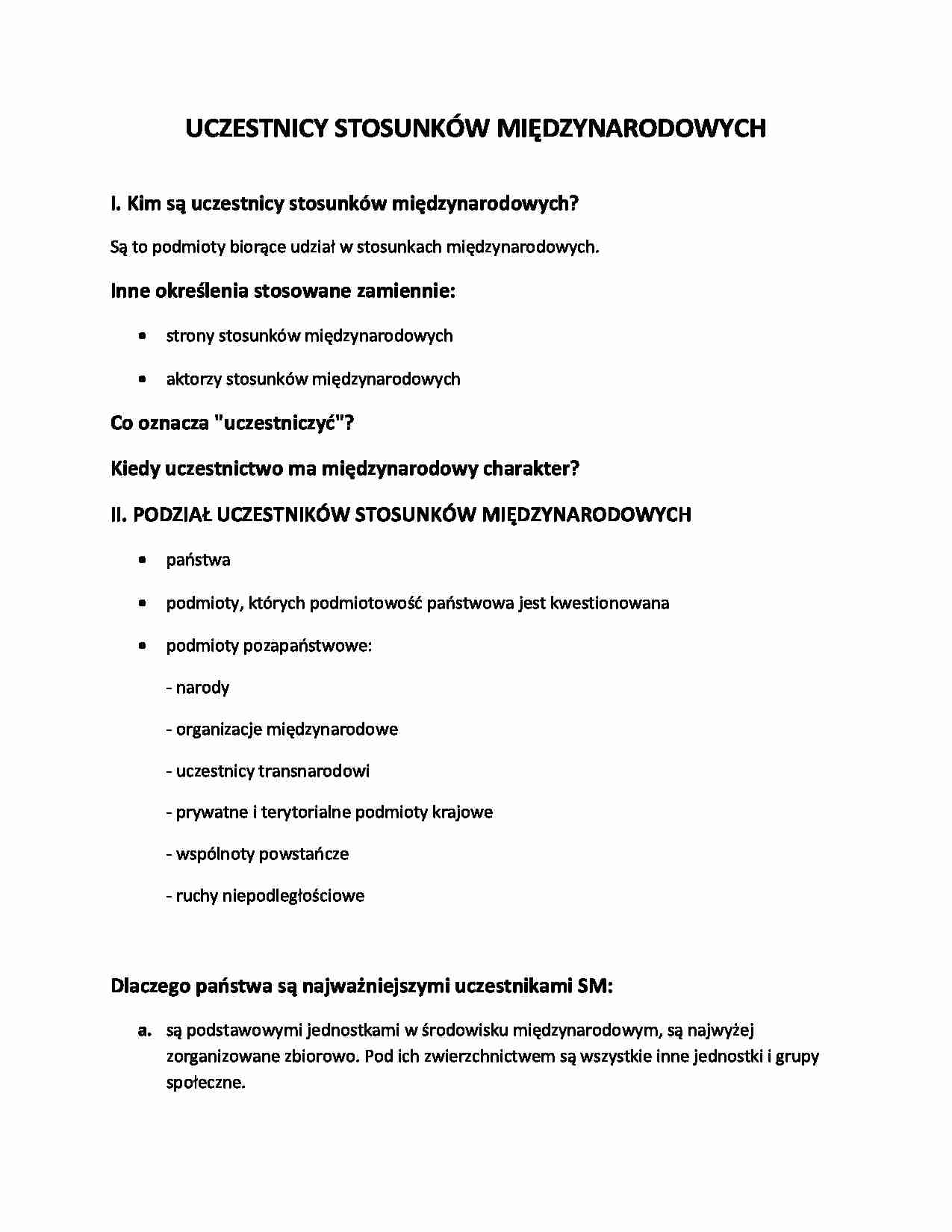 Stosunki międzynarodowe. Zależności i ich uczestnicy- opracowanie - strona 1