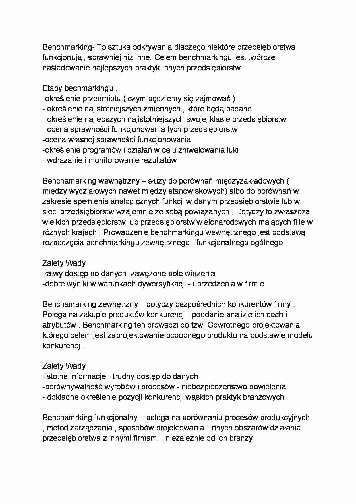 Benchmarking - etapy - opracowanie - strona 1