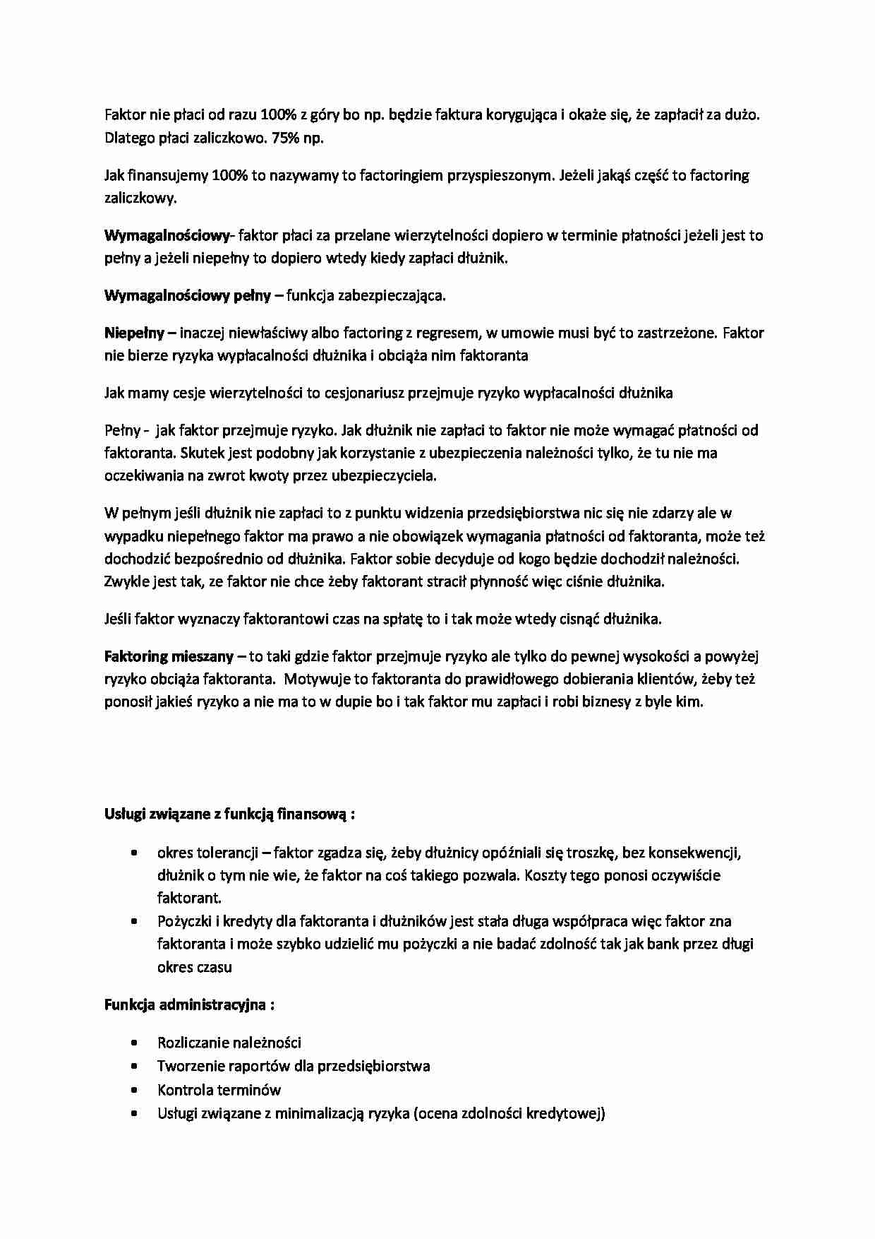 Faktoring. Forfaiting- opracowanie - strona 1