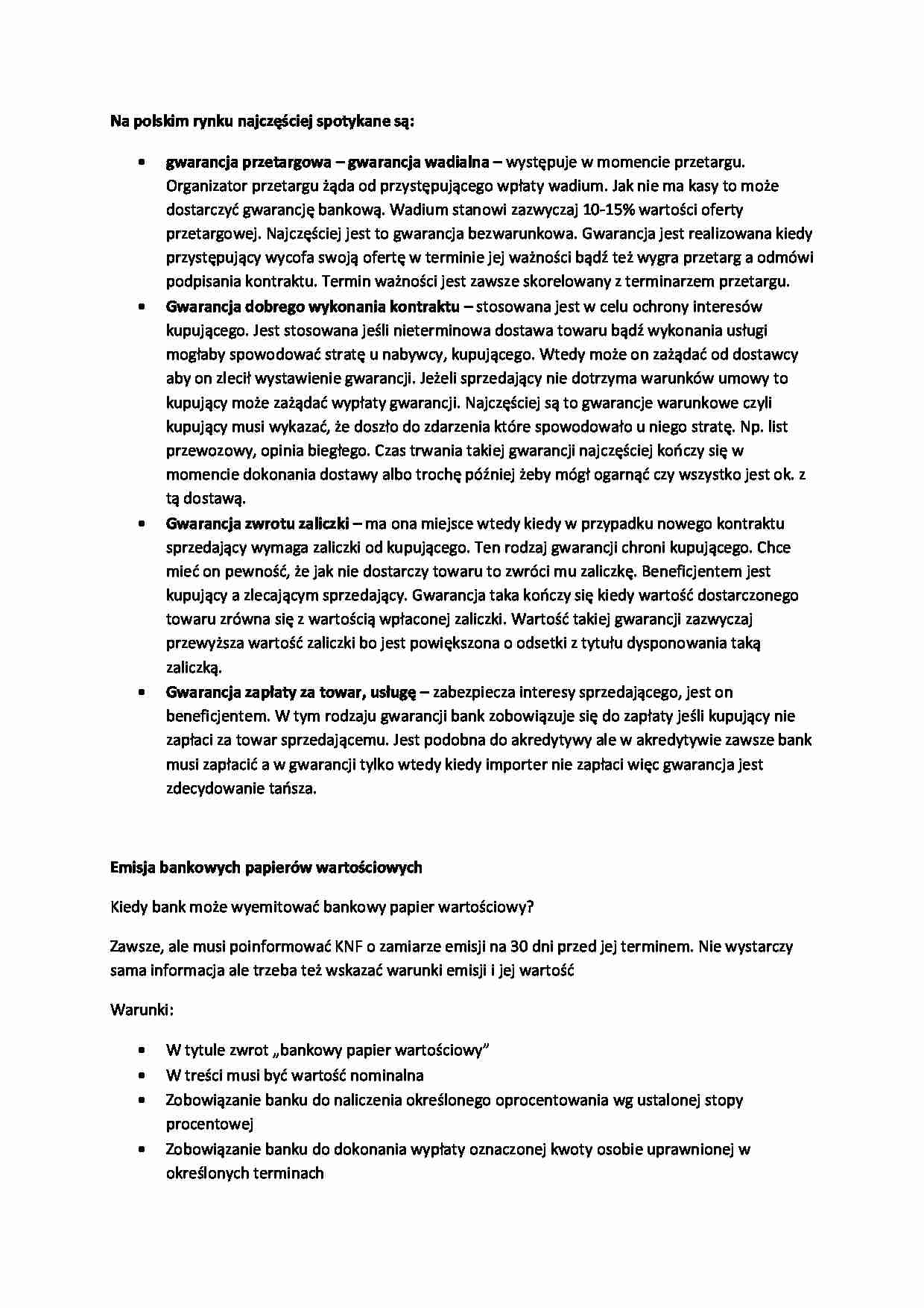 Gwarancje bankowe. Papiery wartościowe- opracowanie - strona 1