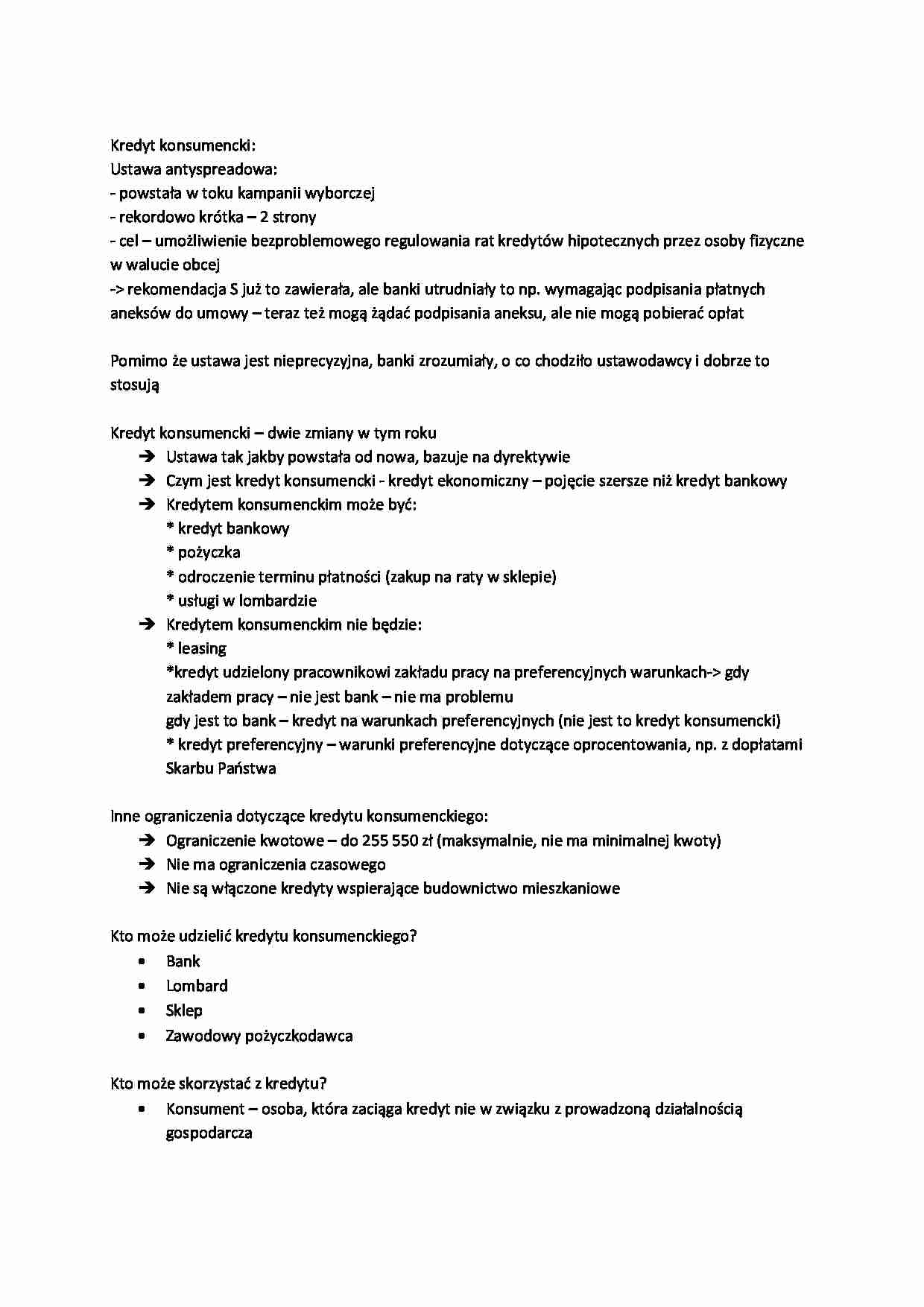 Kredyt konsumencki- opracowanie - strona 1