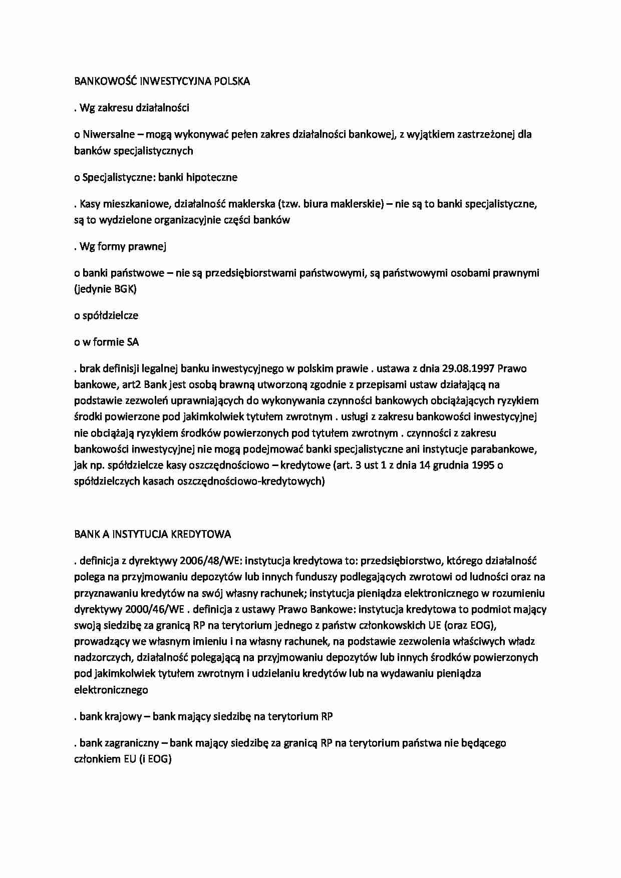 Polska bankowość inwestycyjna- opracowanie - strona 1