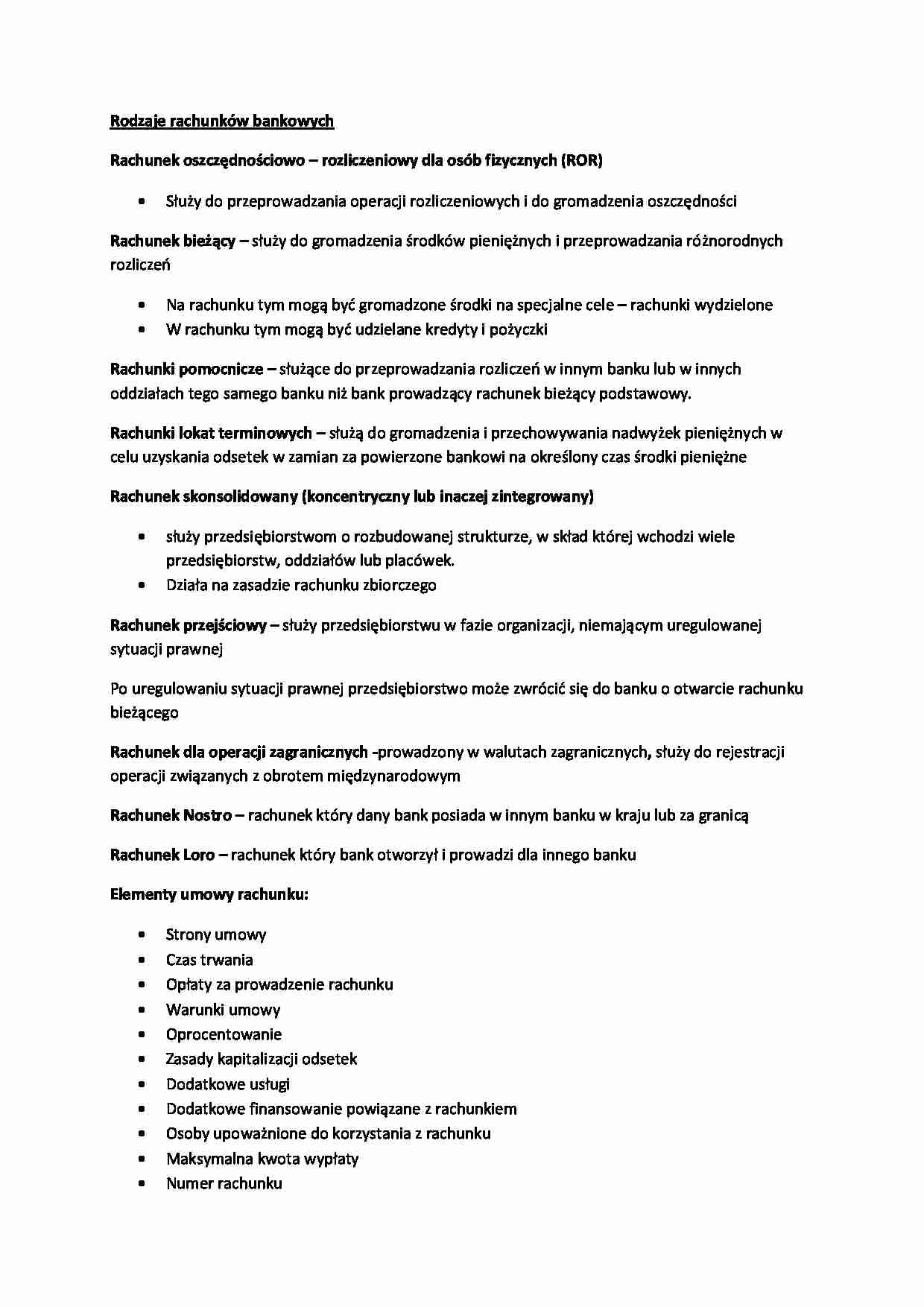 Rodzaje rachunków bankowych. Leasing- opracowanie - strona 1