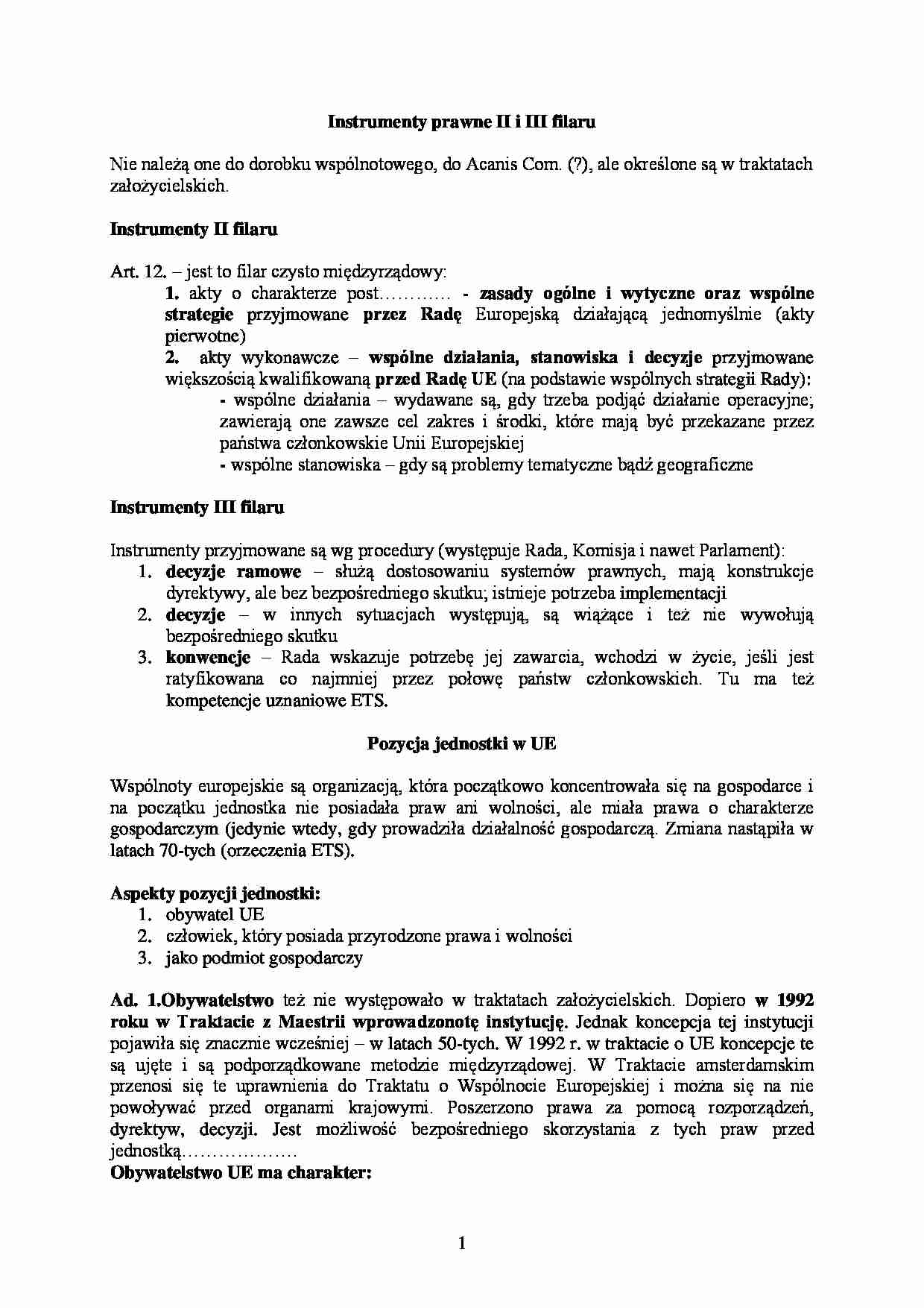Instrumenty prawne II i III filaru- opracowanie - strona 1