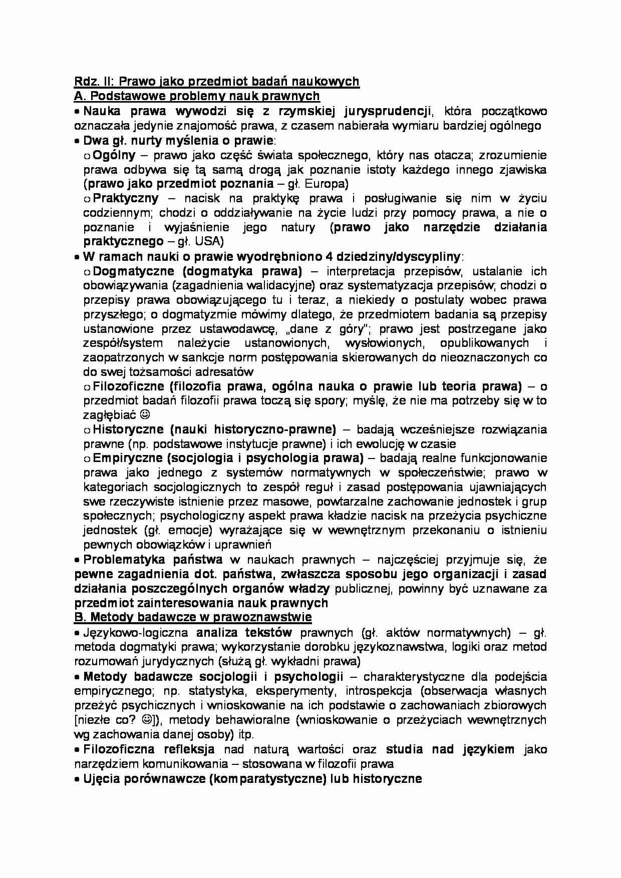 Prawo jako przedmiot badań naukowych- opracowanie - strona 1