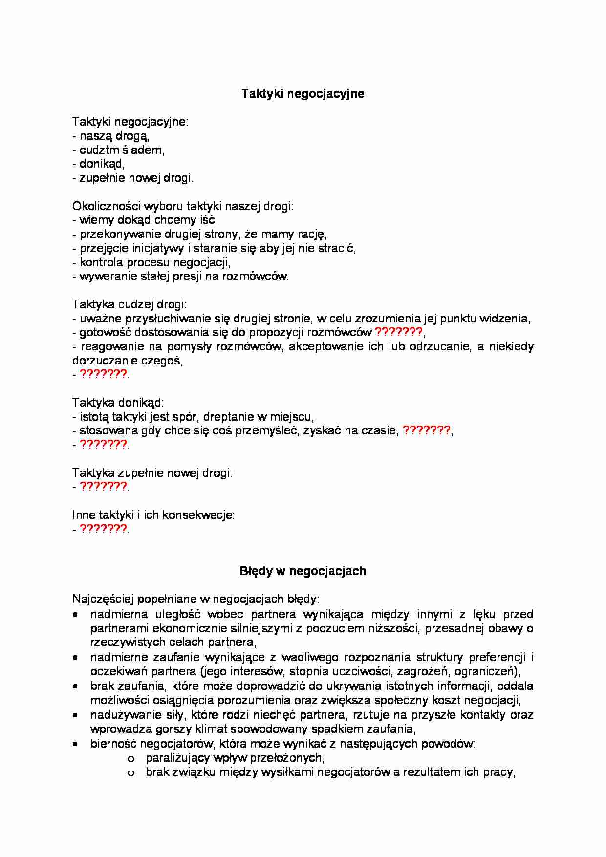 Taktyki negocjacyjne- opracowanie - strona 1