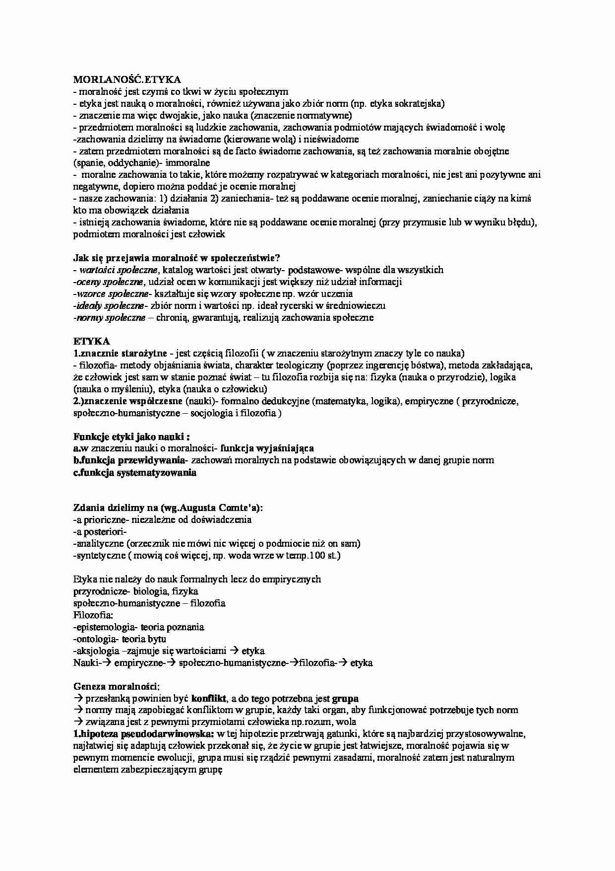 Moralność- opracowanie - strona 1