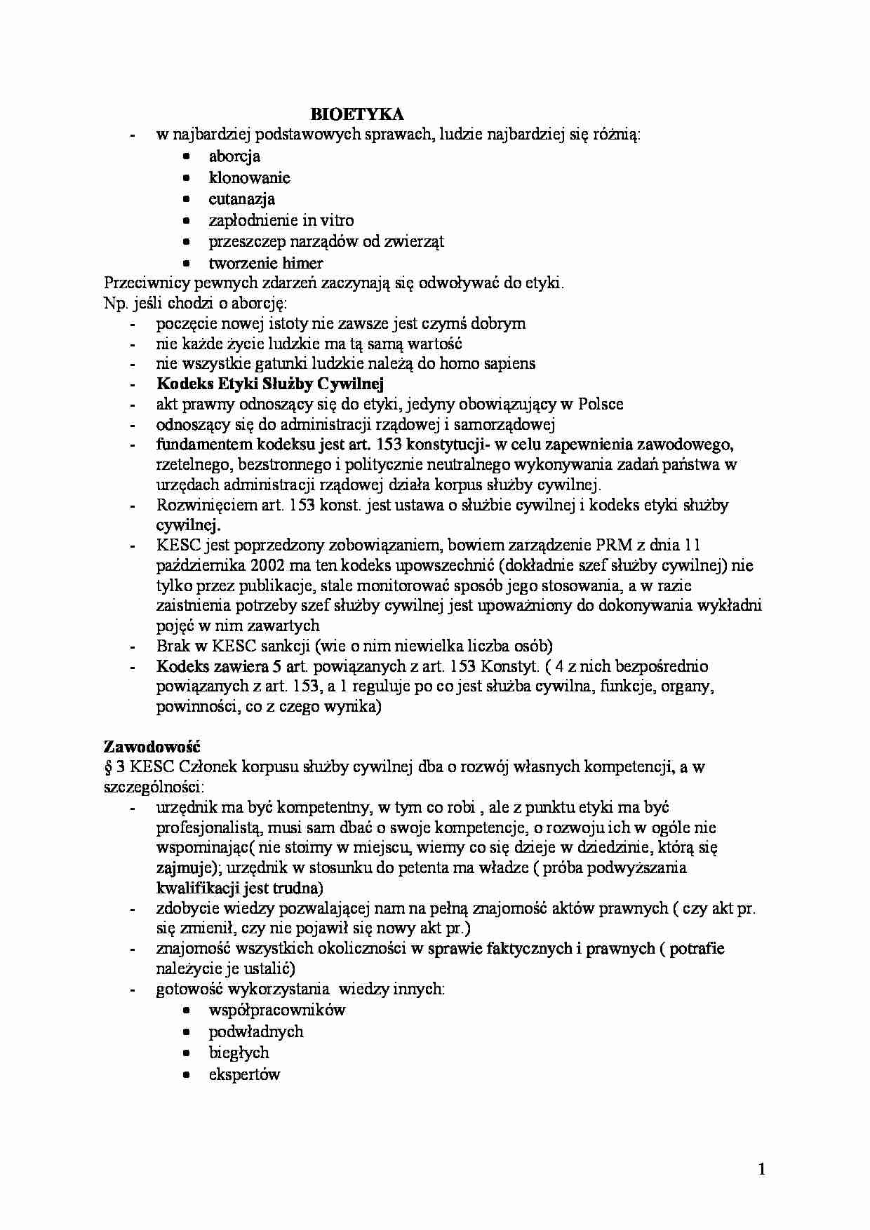 Bioetyka- opracowanie - strona 1