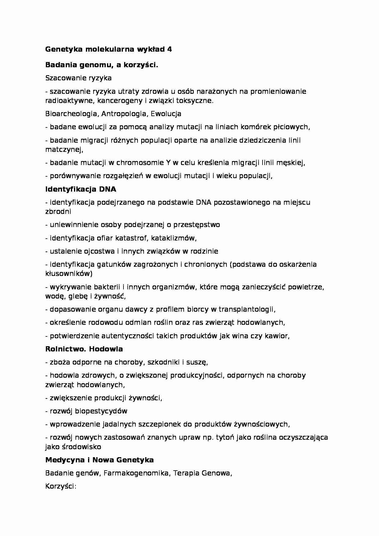 Genetyka molekularna - wykład 4 - strona 1