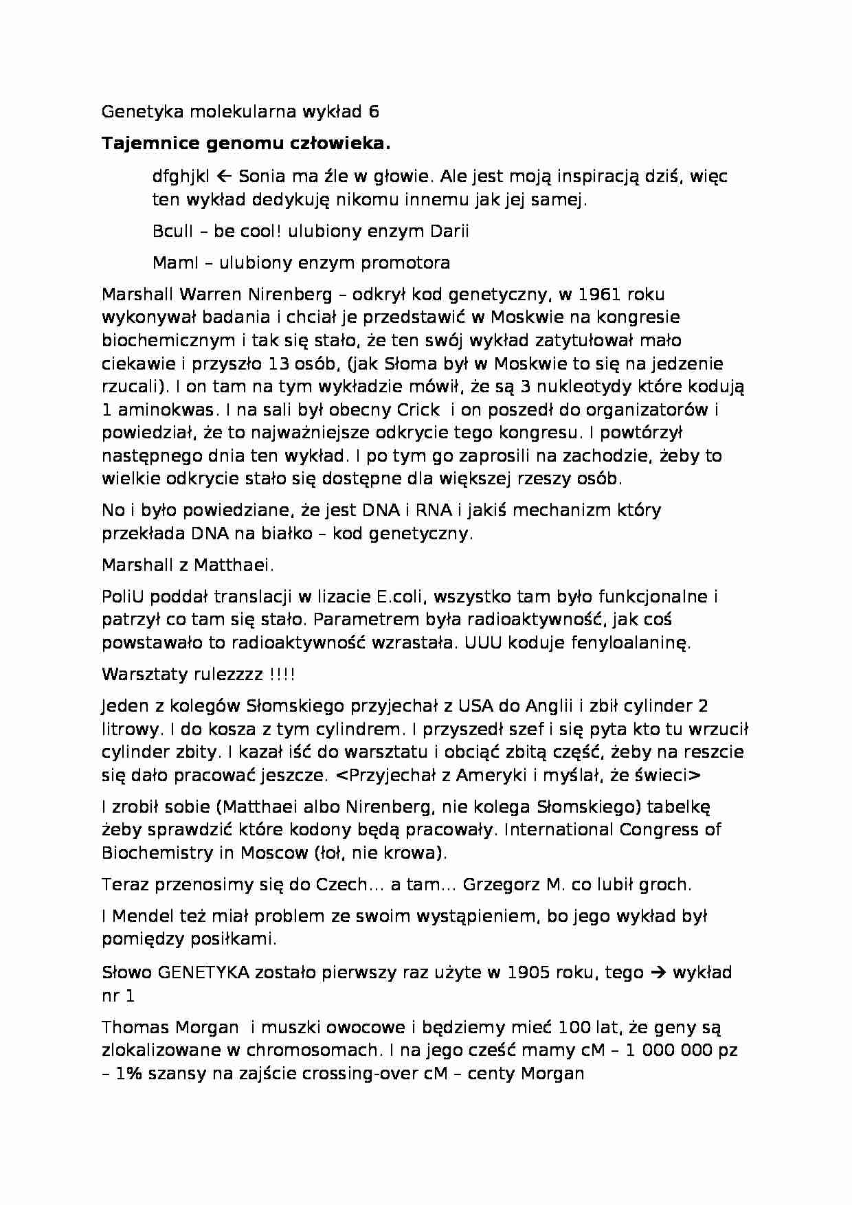Genetyka molekularna - wykład 6 - strona 1