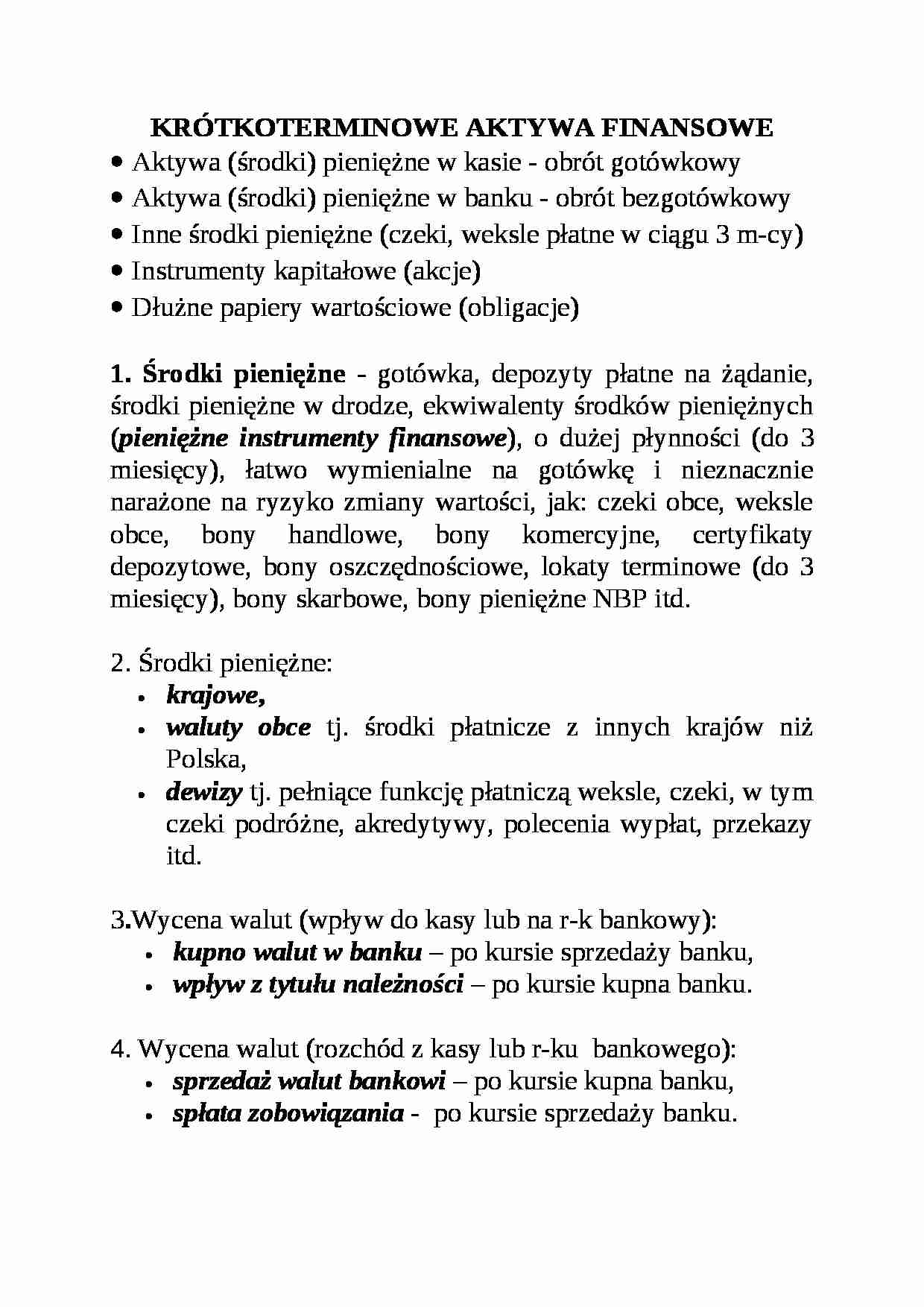 Krótkoterminowe aktywa finansowe - strona 1