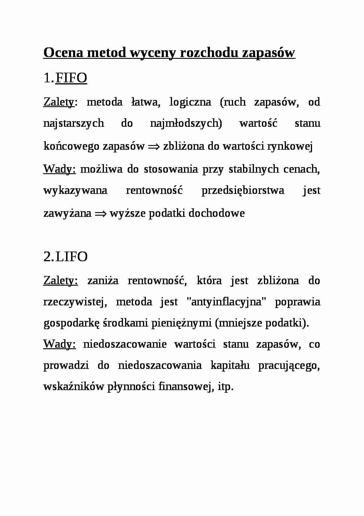 Ocena metod wyceny rozchodu zapasów - strona 1