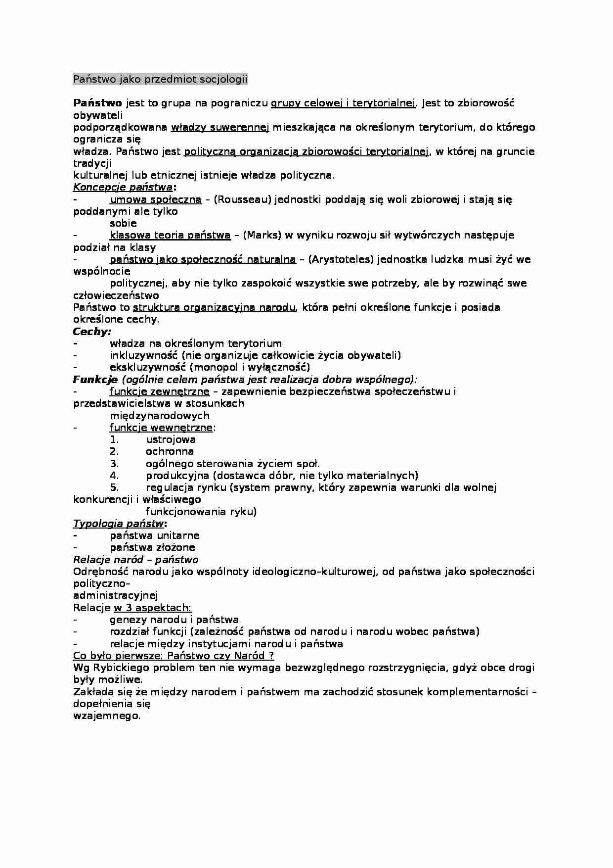Państwo jako przedmiot socjologii - strona 1