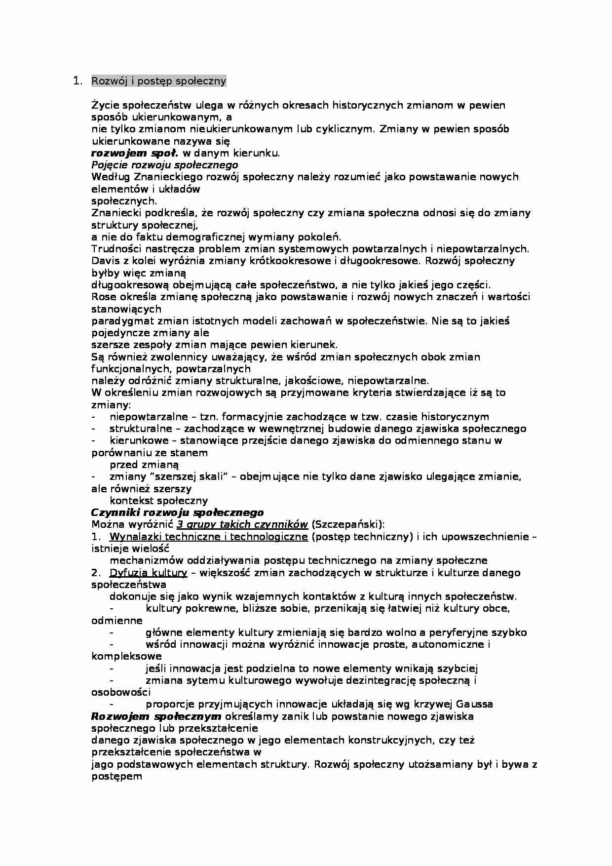 Rozwój i postęp społeczny - strona 1