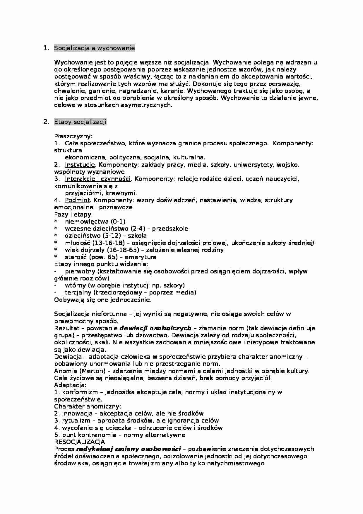 Socjalizacja a wychowanie - strona 1