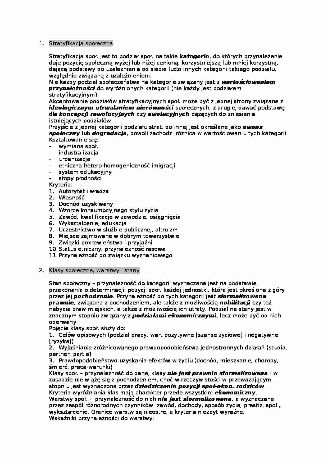 Stratyfikacja społeczna - strona 1
