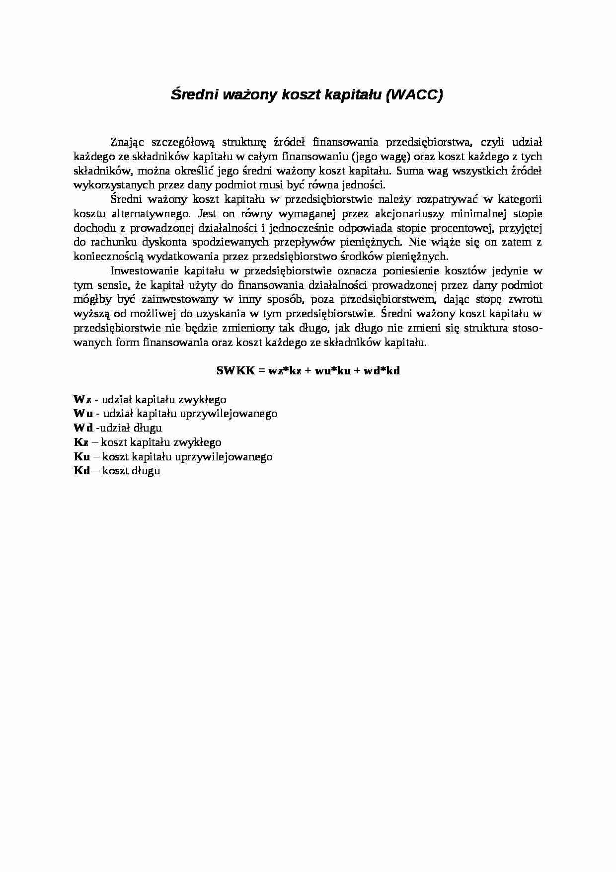 Średni ważony koszt kapitału - strona 1