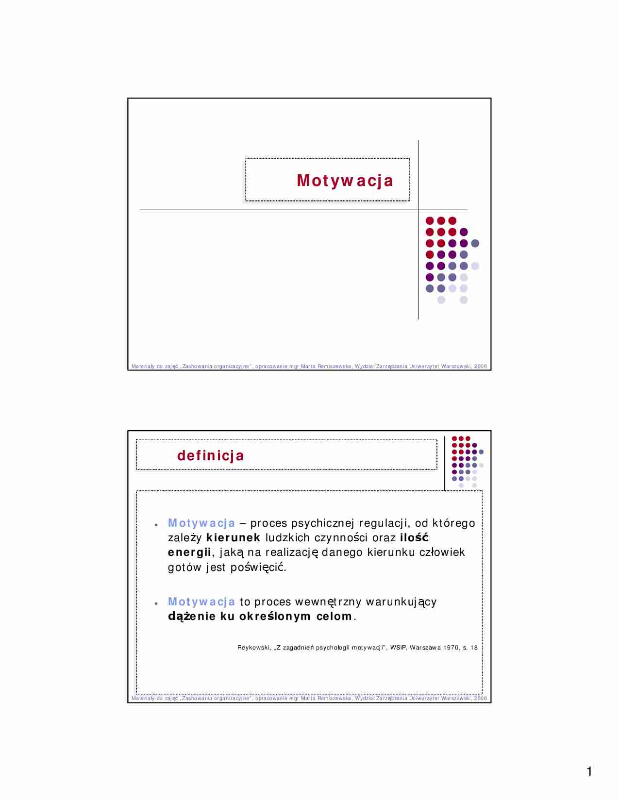 Motywacja i motywowanie pracowników- opracowanie - strona 1