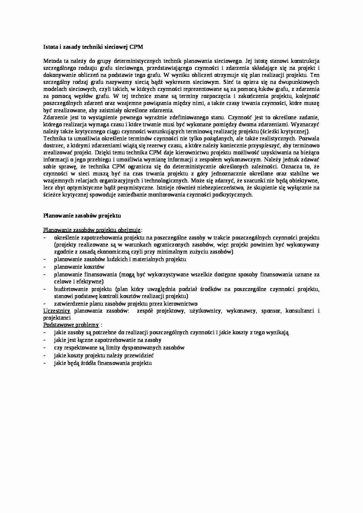 Istota i zasady techniki sieciowej CPM - strona 1