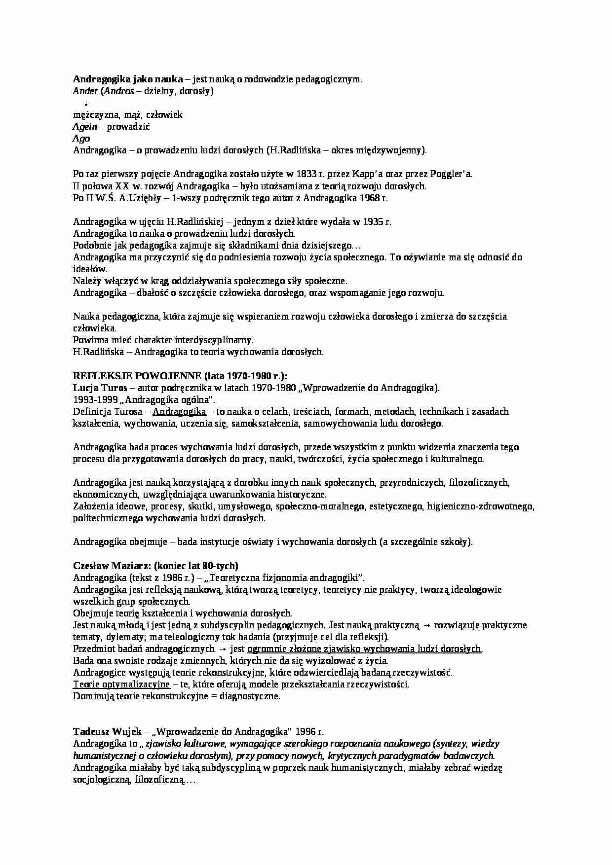 Andragogika jako nauka - wykład - strona 1