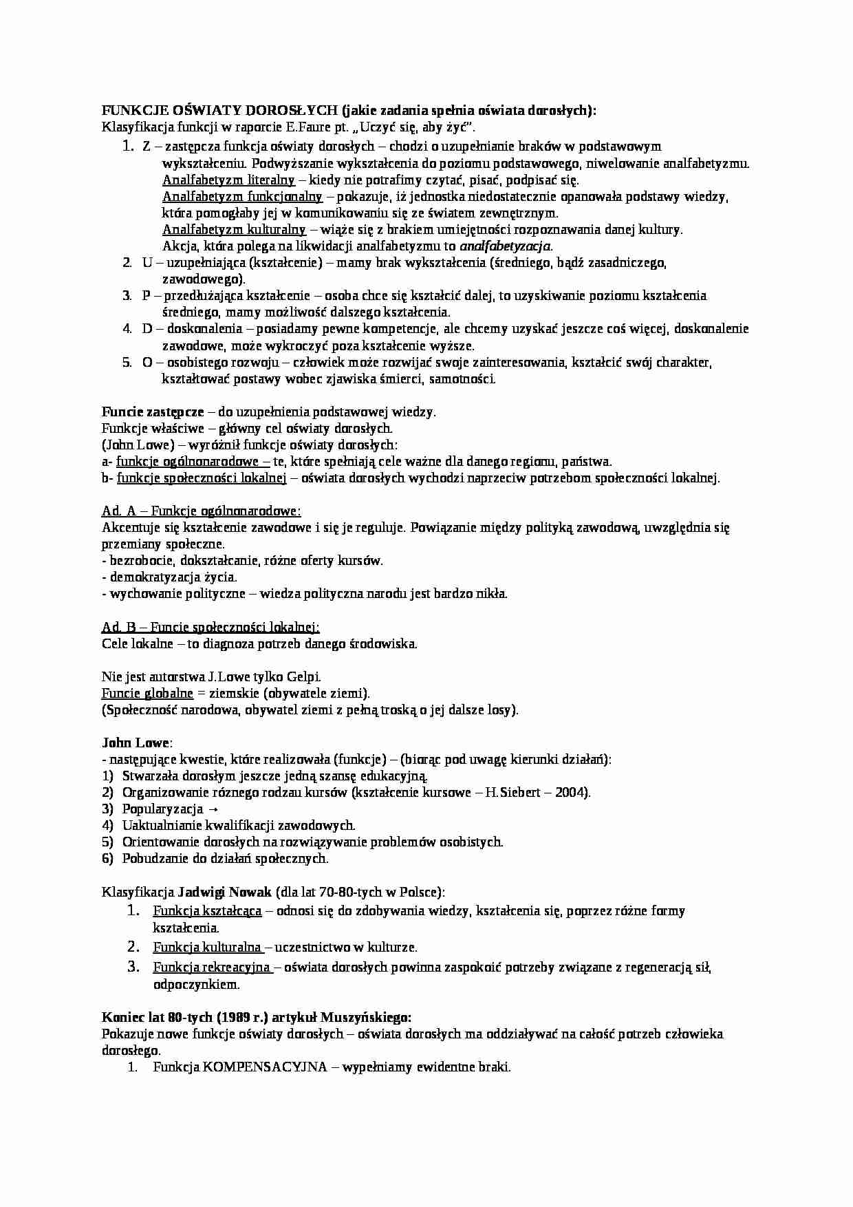 Funkcje oświaty dorosłych - wykład - strona 1