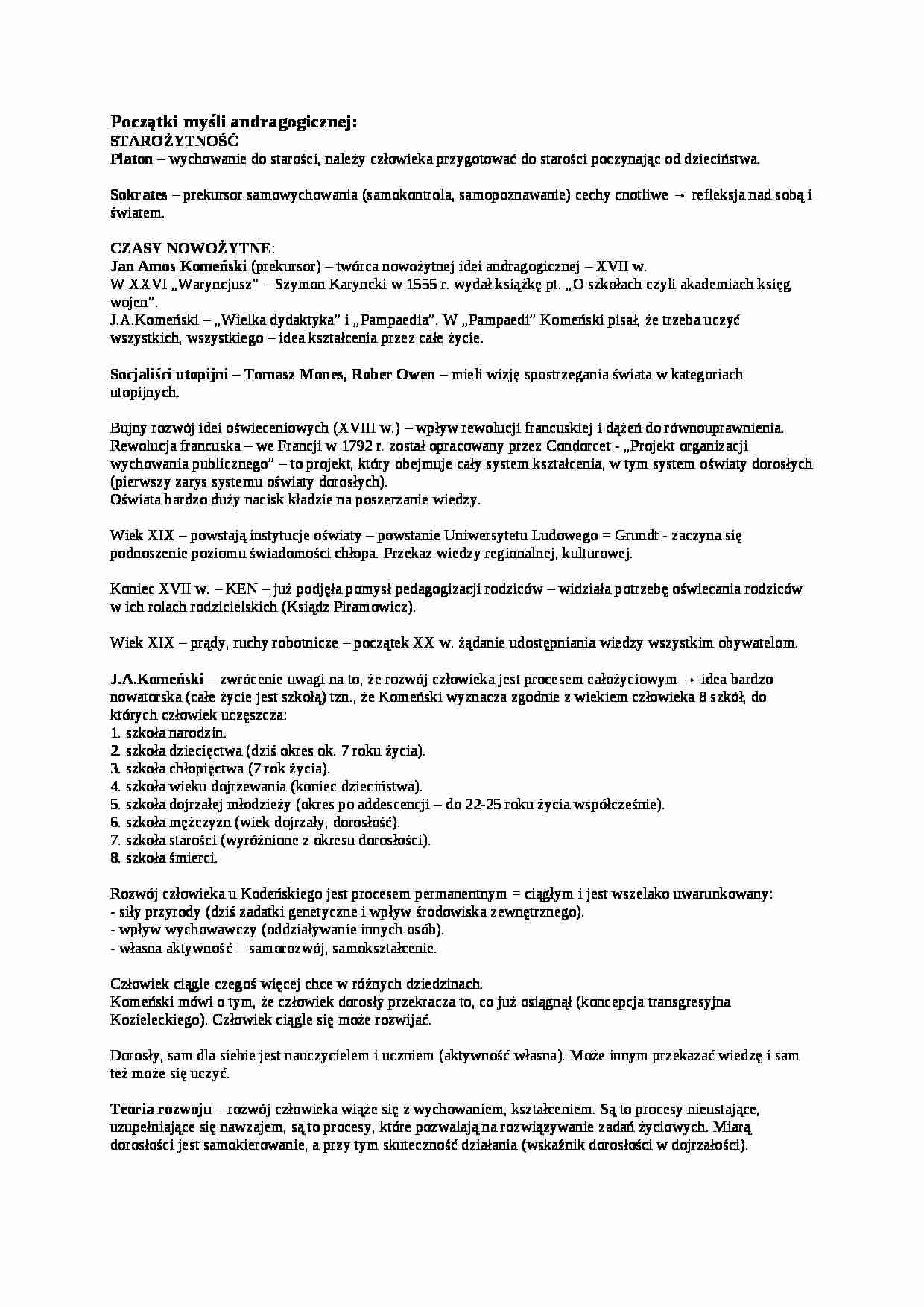 Początki myśli andragogicznej - wykład - strona 1