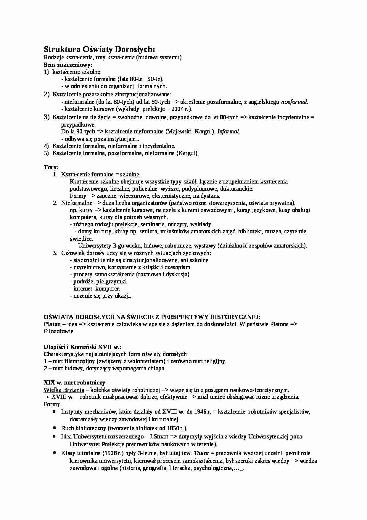 Struktura oświaty dorosłych - wykład - strona 1