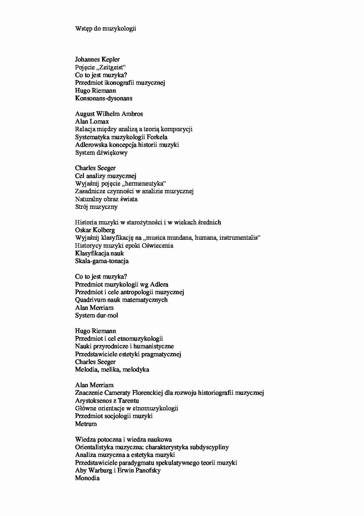 Wstęp do muzykologii - wykład - strona 1