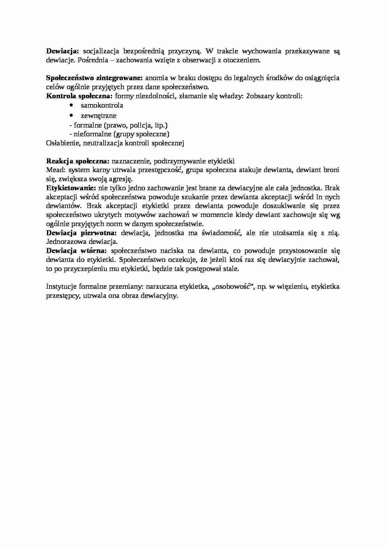 Dewiacja - socjalizacja bezpośrednią przyczyną - wykład - strona 1
