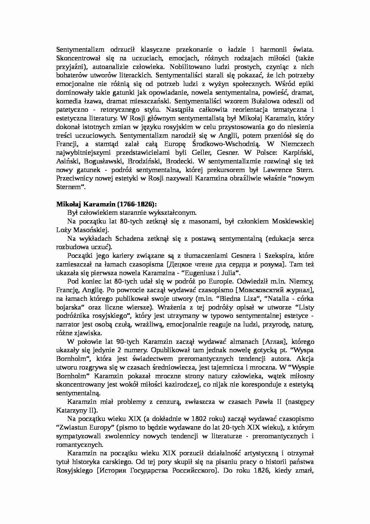 WYKŁAD Sentymentalizm w Rosji i główni sentymentaliści rosyjscy - strona 1