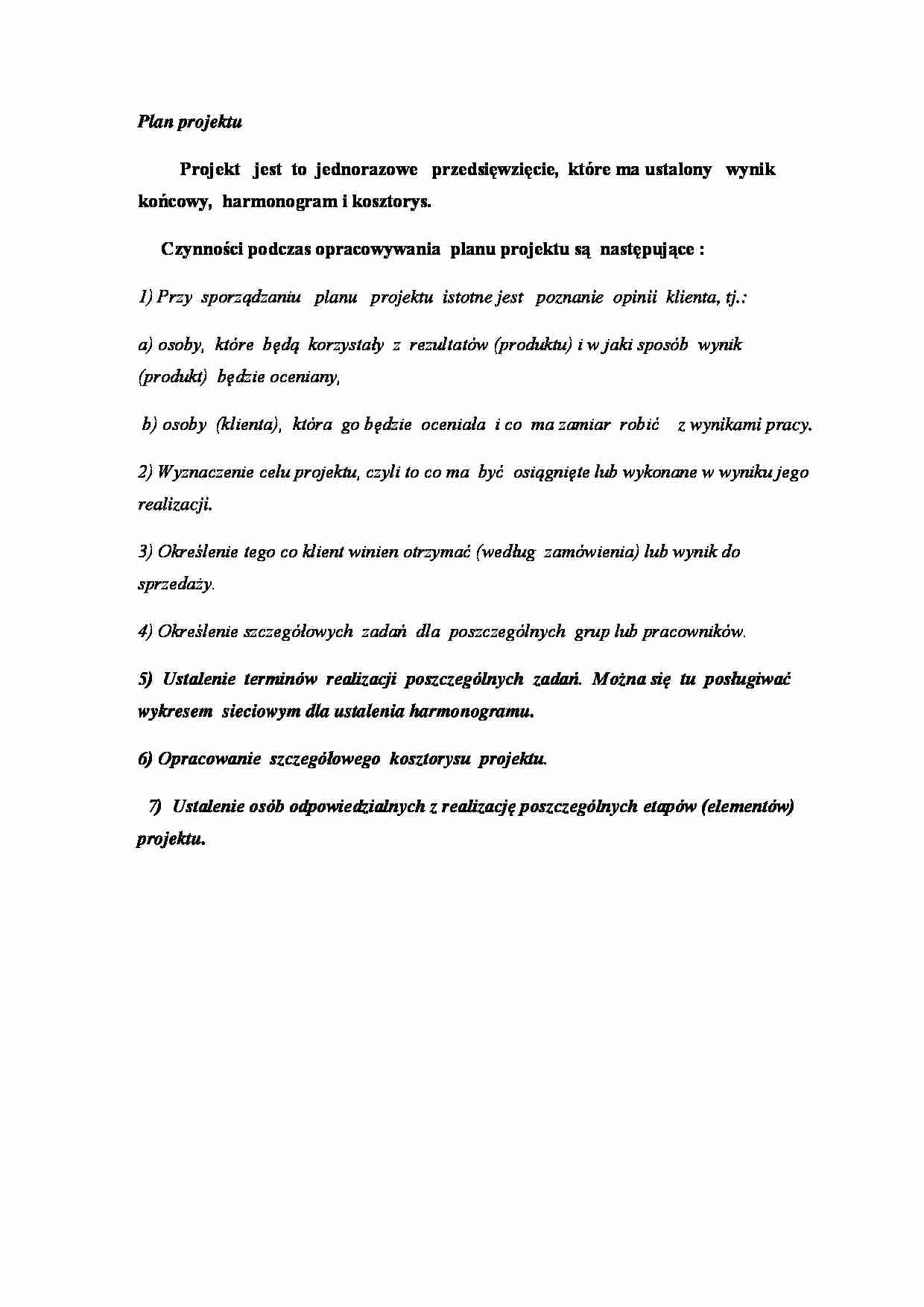 Plan projektu - strona 1