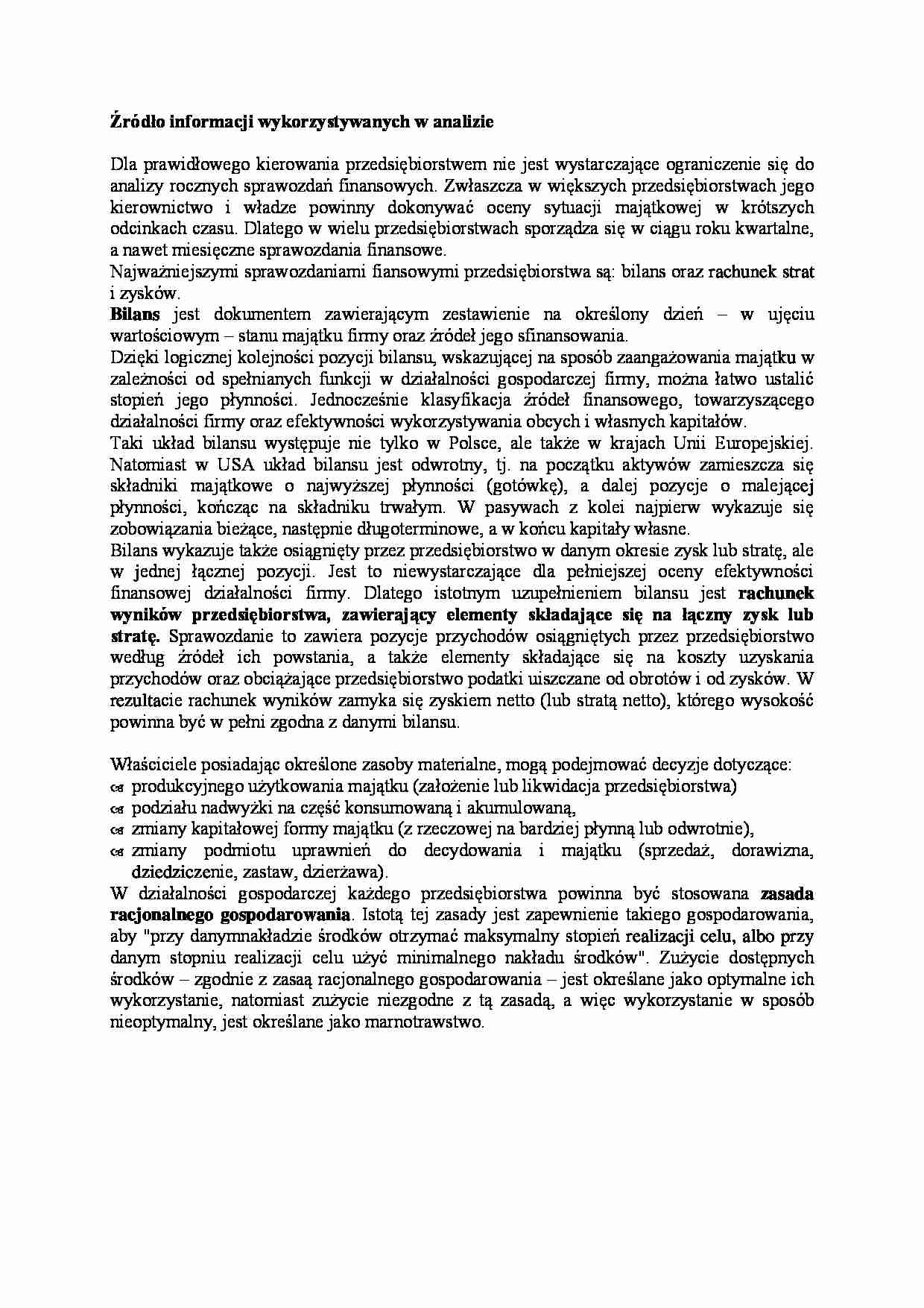 Źródło informacji wykorzystywanych w analizie - strona 1