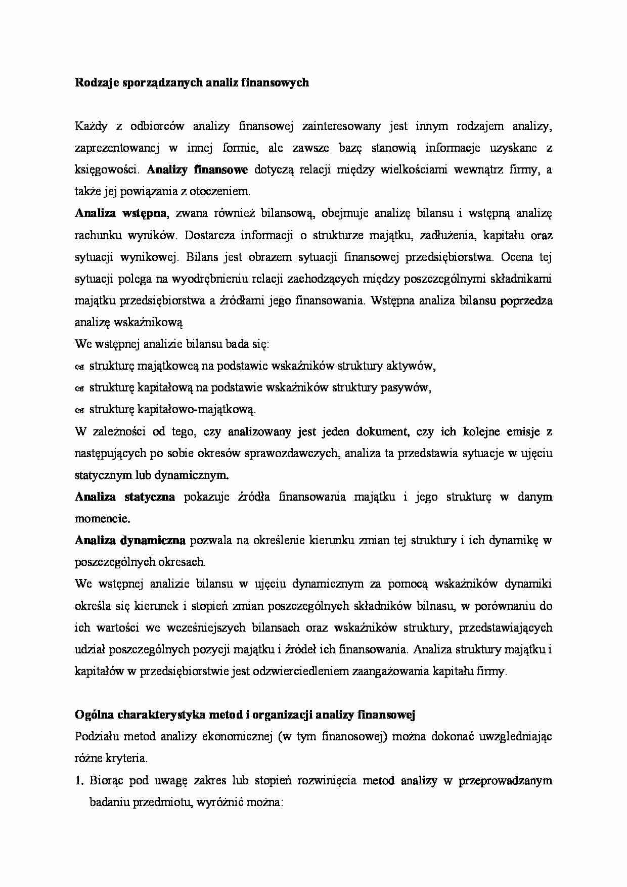 Rodzaje sporządzanych analiz finansowych - strona 1