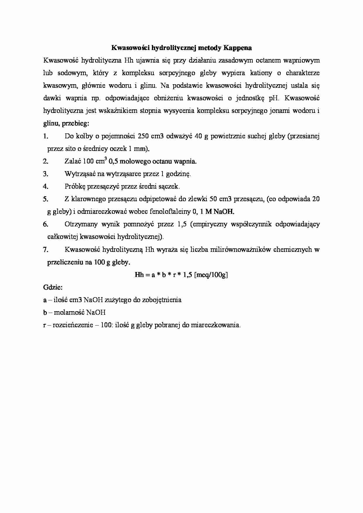 Kwasowości hydrolitycznej metody Kappena - strona 1