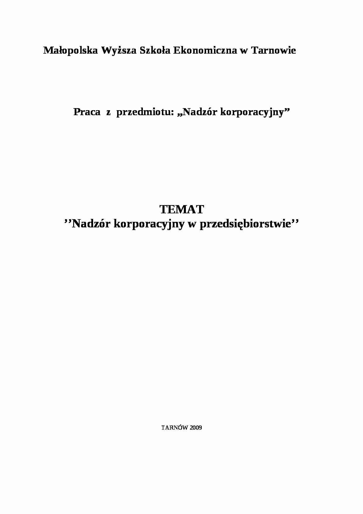 Nadzór korporacyjny w przedsiębiorstwie - strona 1