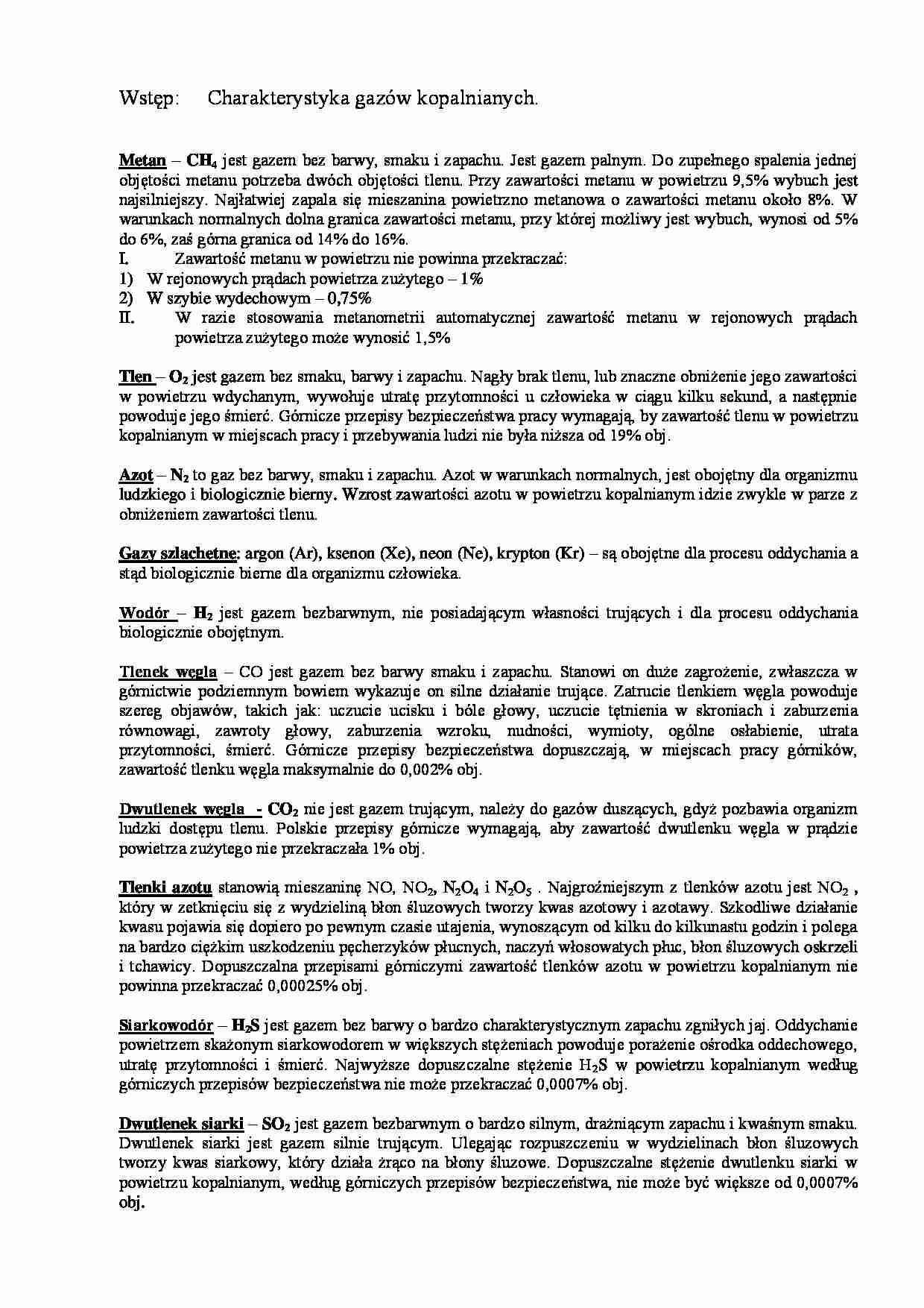 Charakterystyka gazów kopalnianych  - sprawozdanie - strona 1