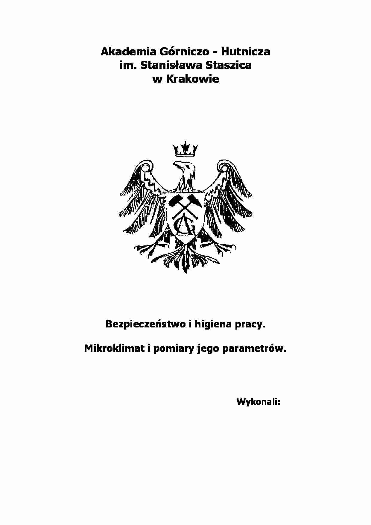 Mikroklimat i pomiary jego parametrów  - sprawozdanie - strona 1