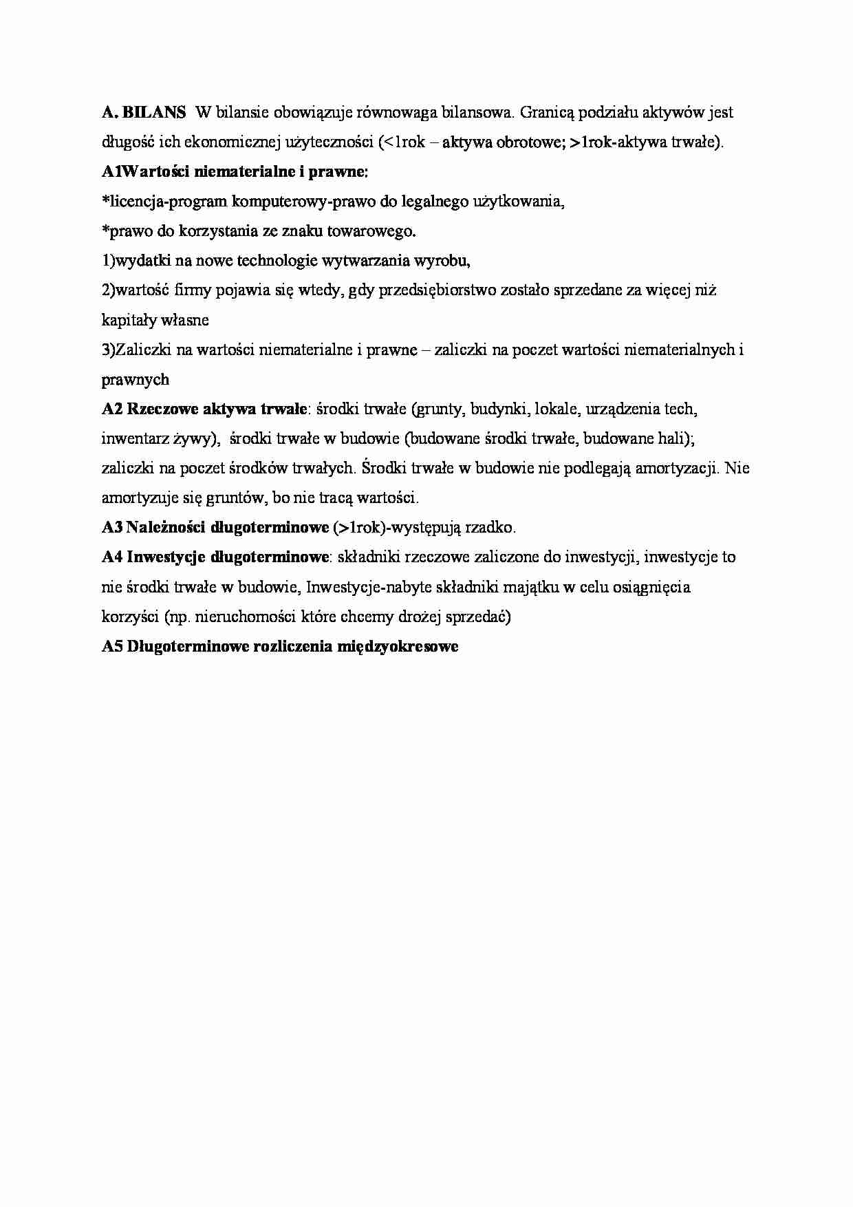 Aktywa trwałe - Bilans - strona 1