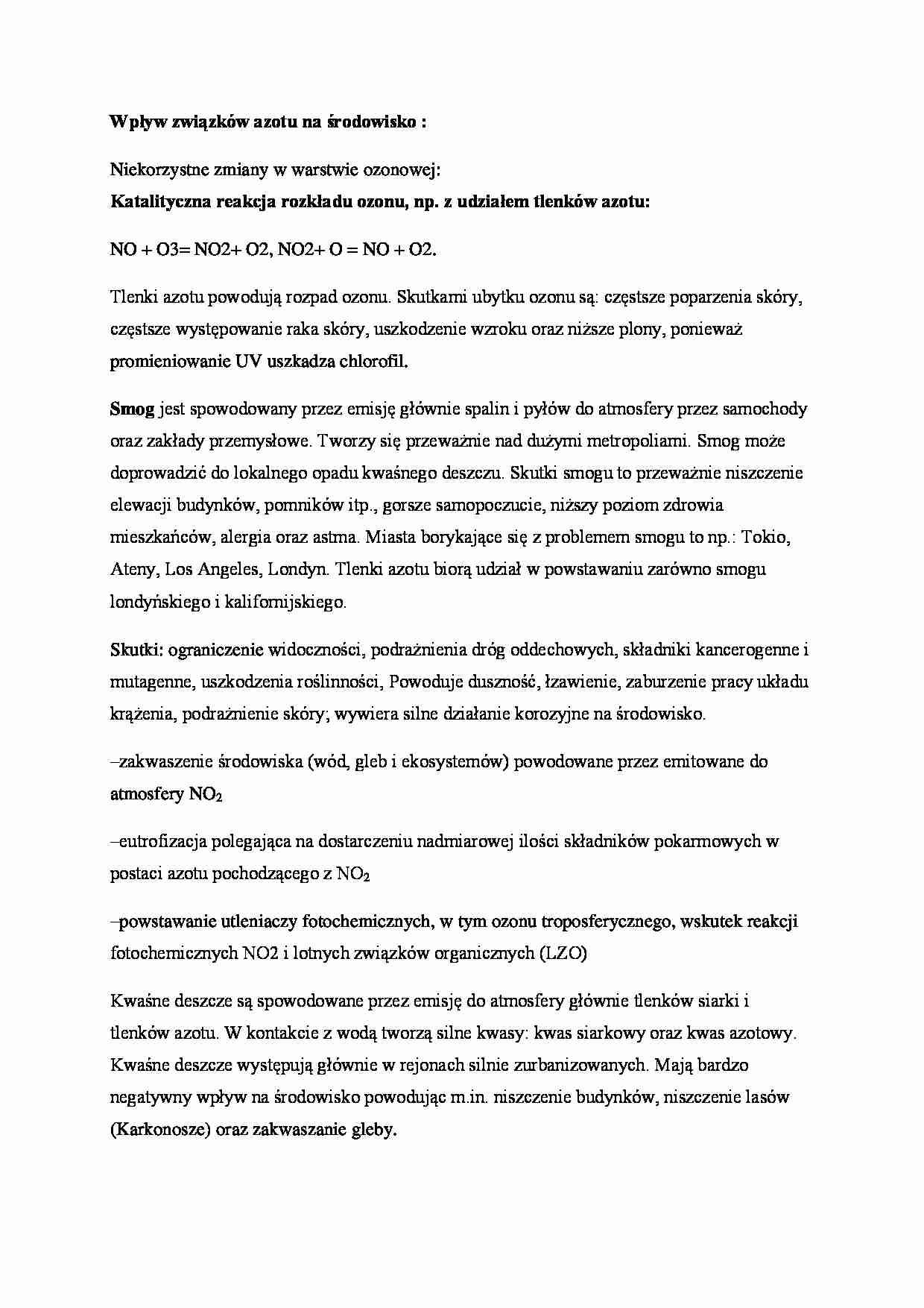 Wpływ związków azotu na środowisko - strona 1