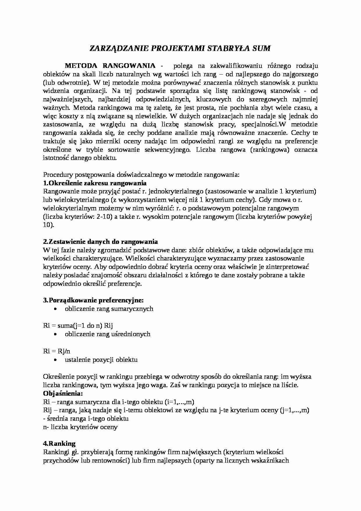 Zarzadzanie projektami MWSE, UE- wykłady SUM - strona 1