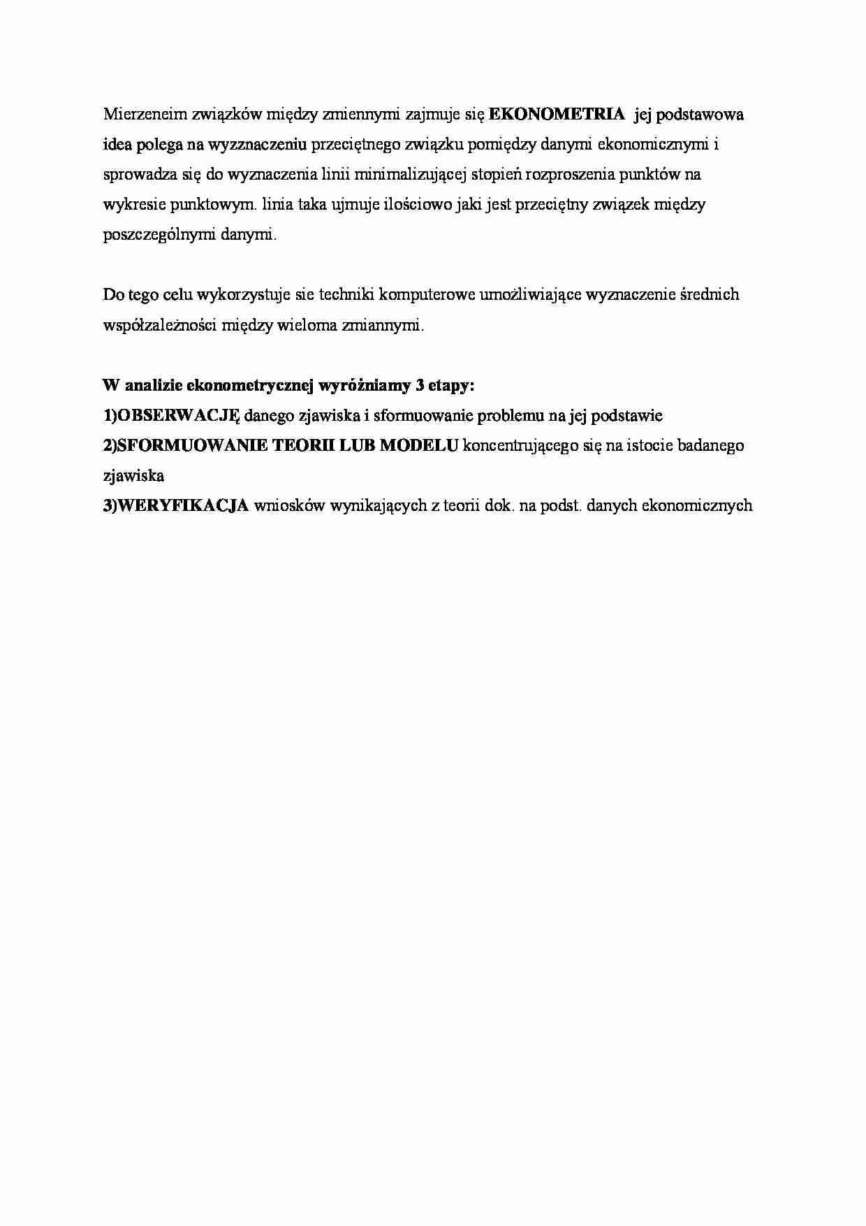 Ekonometria - etapy analizy ekonometrycznej - strona 1