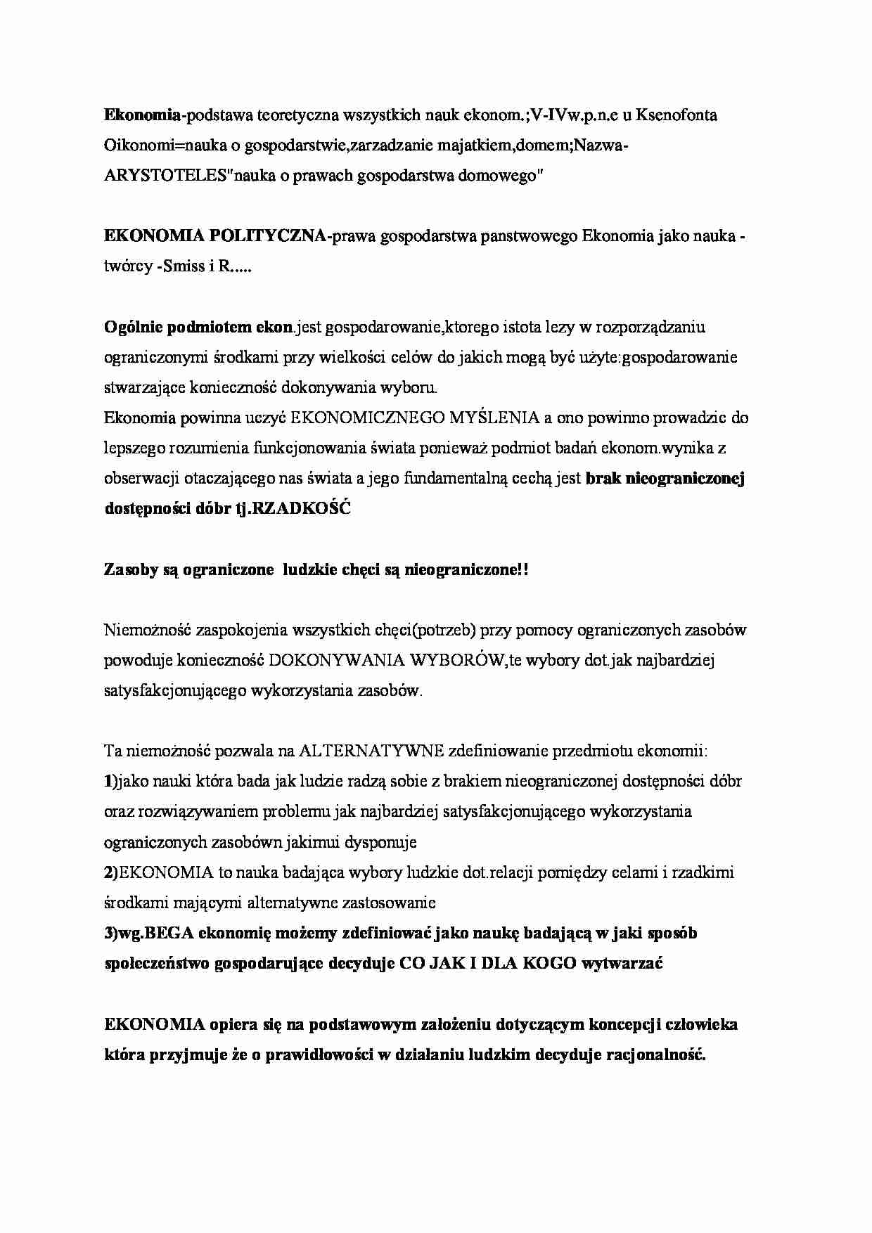 Ekonomia - -podstawa teoretyczna wszystkich nauk ekonom - strona 1