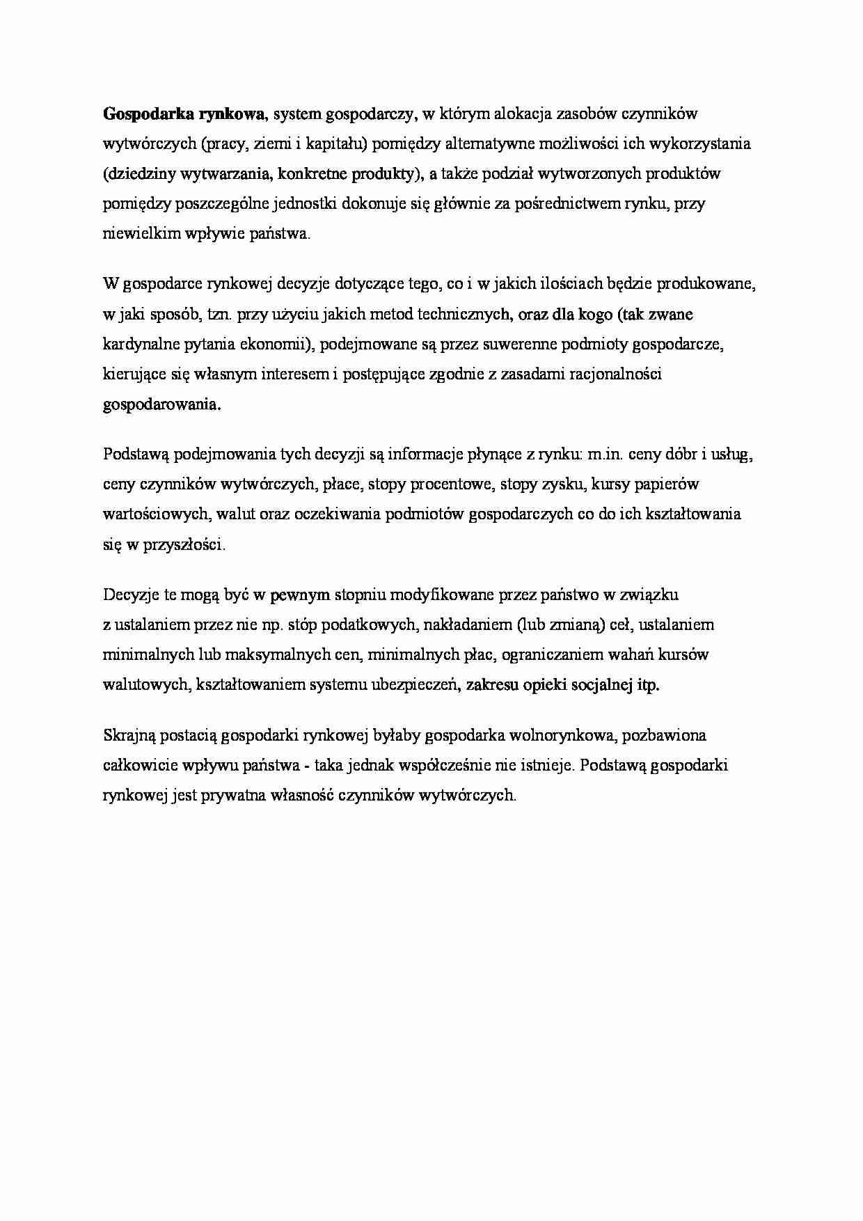 Gospodarka rynkowa - System gospodarczy - strona 1