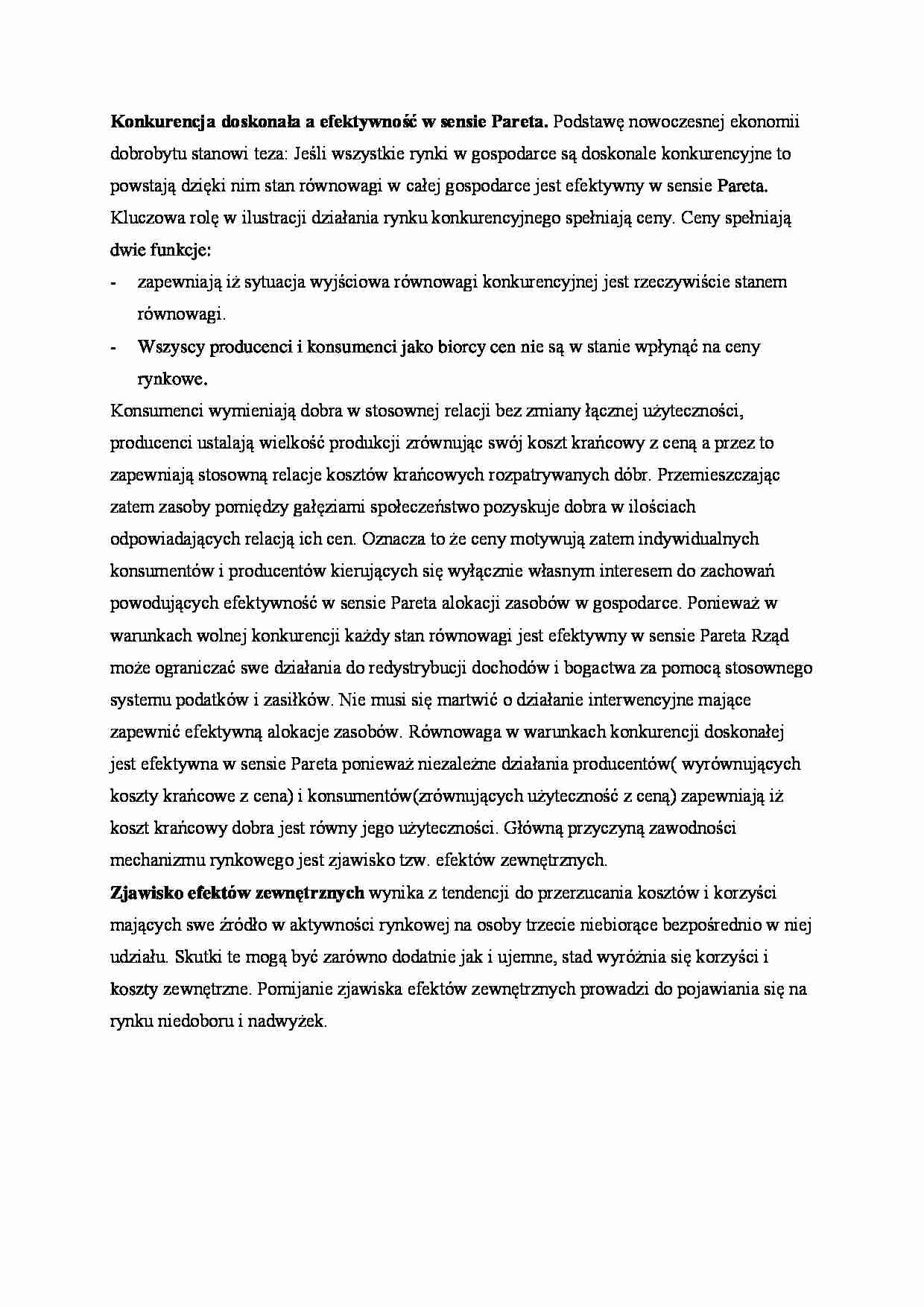 Konkurencja doskonała a efektywność w sensie Pareta - strona 1